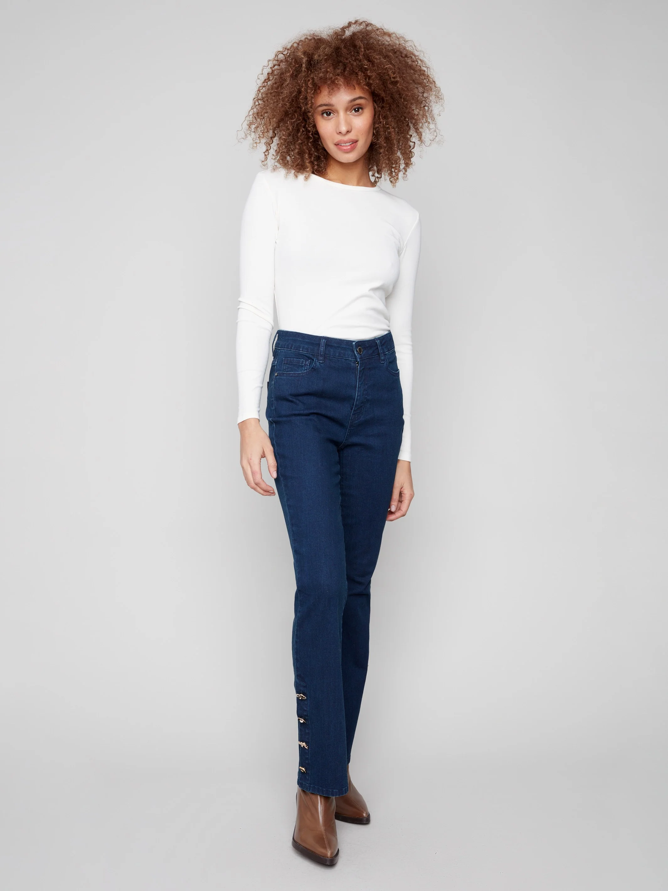 Bootcut Jeans With Gem Buttons - Blue Black - WHSBYS