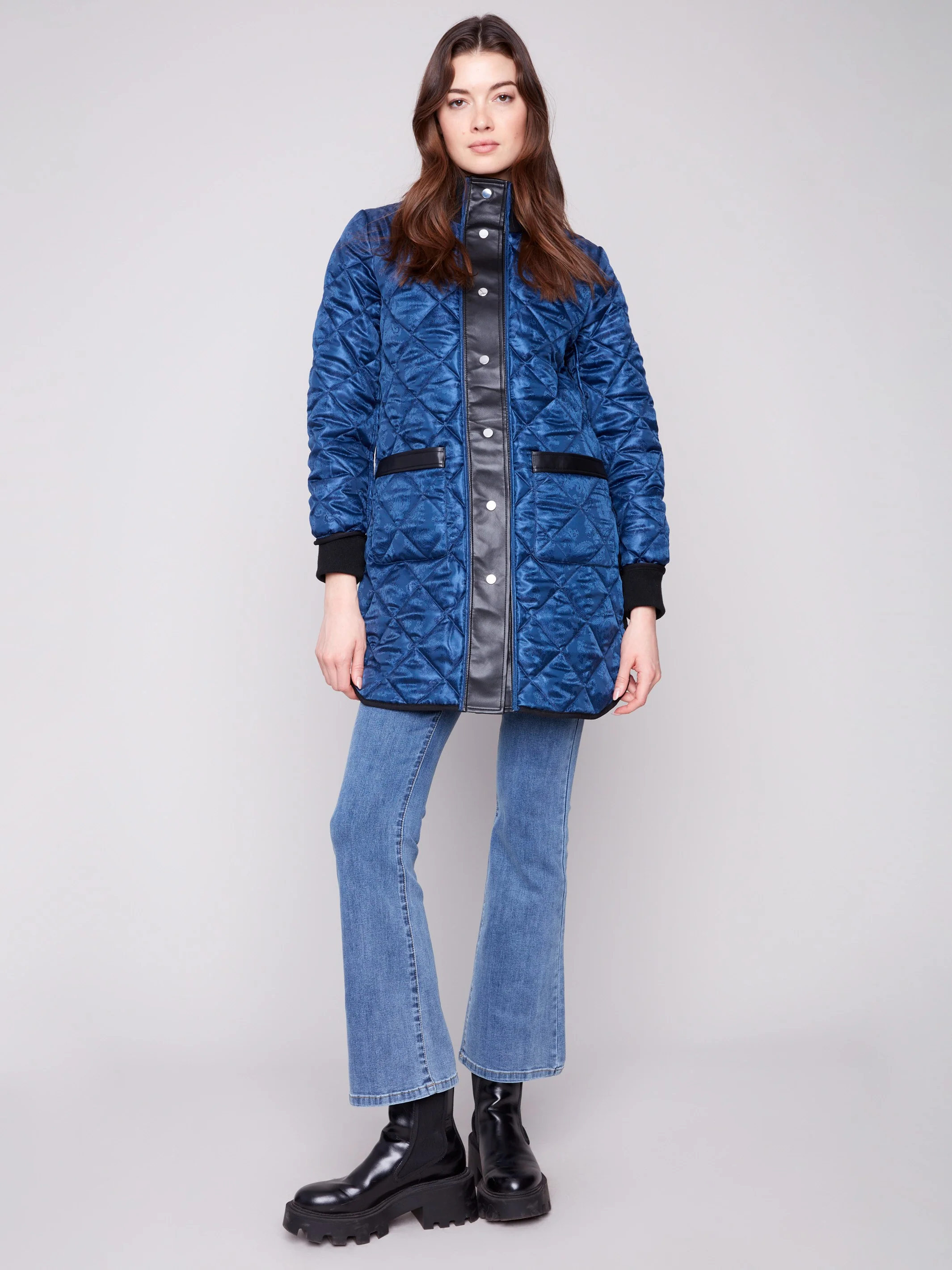 Reversible Long Quilted Puffer Jacket - Navy - WHSBYS