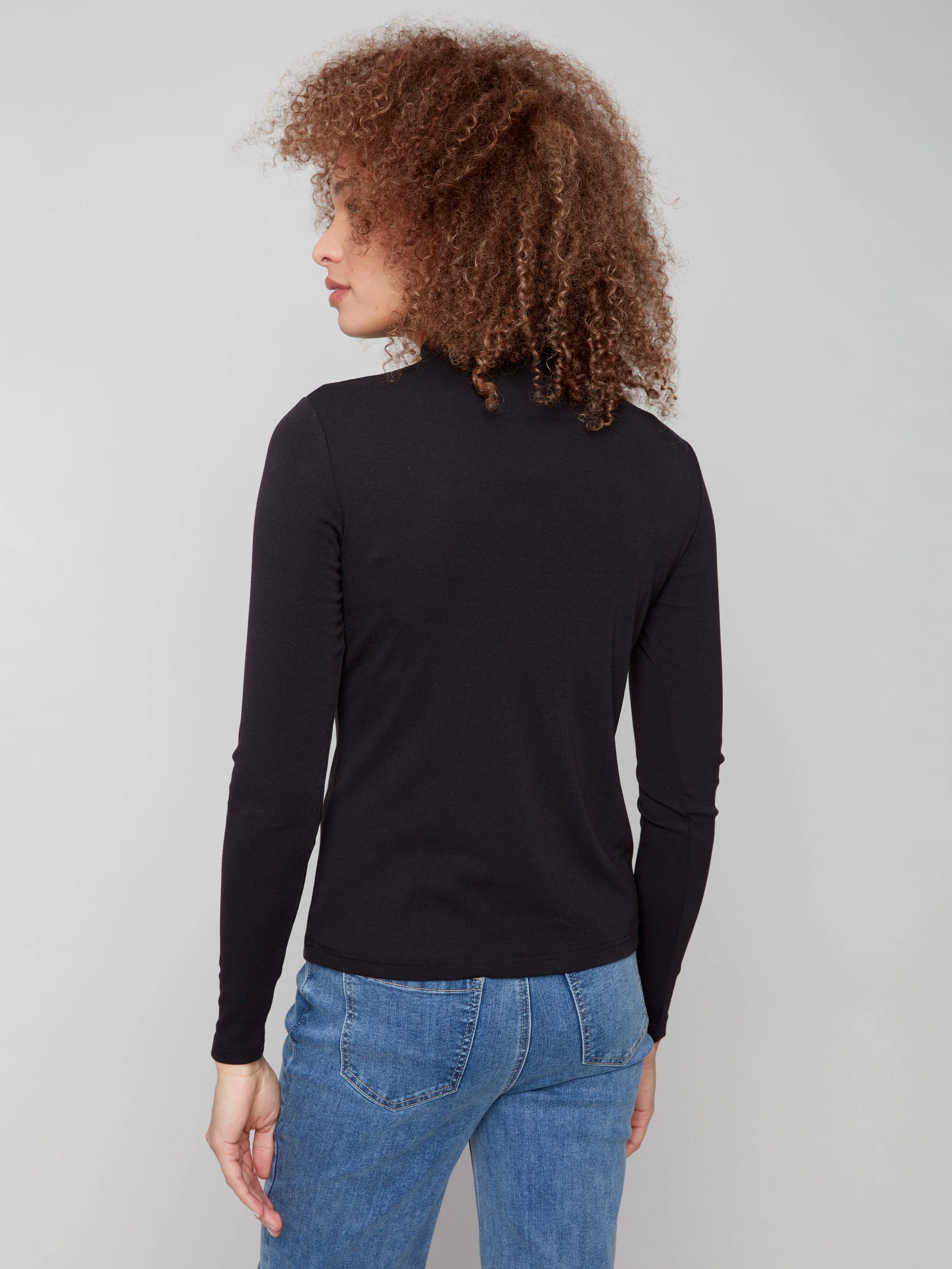 Long Sleeve Mock Neck Top - Black - WHSBYS