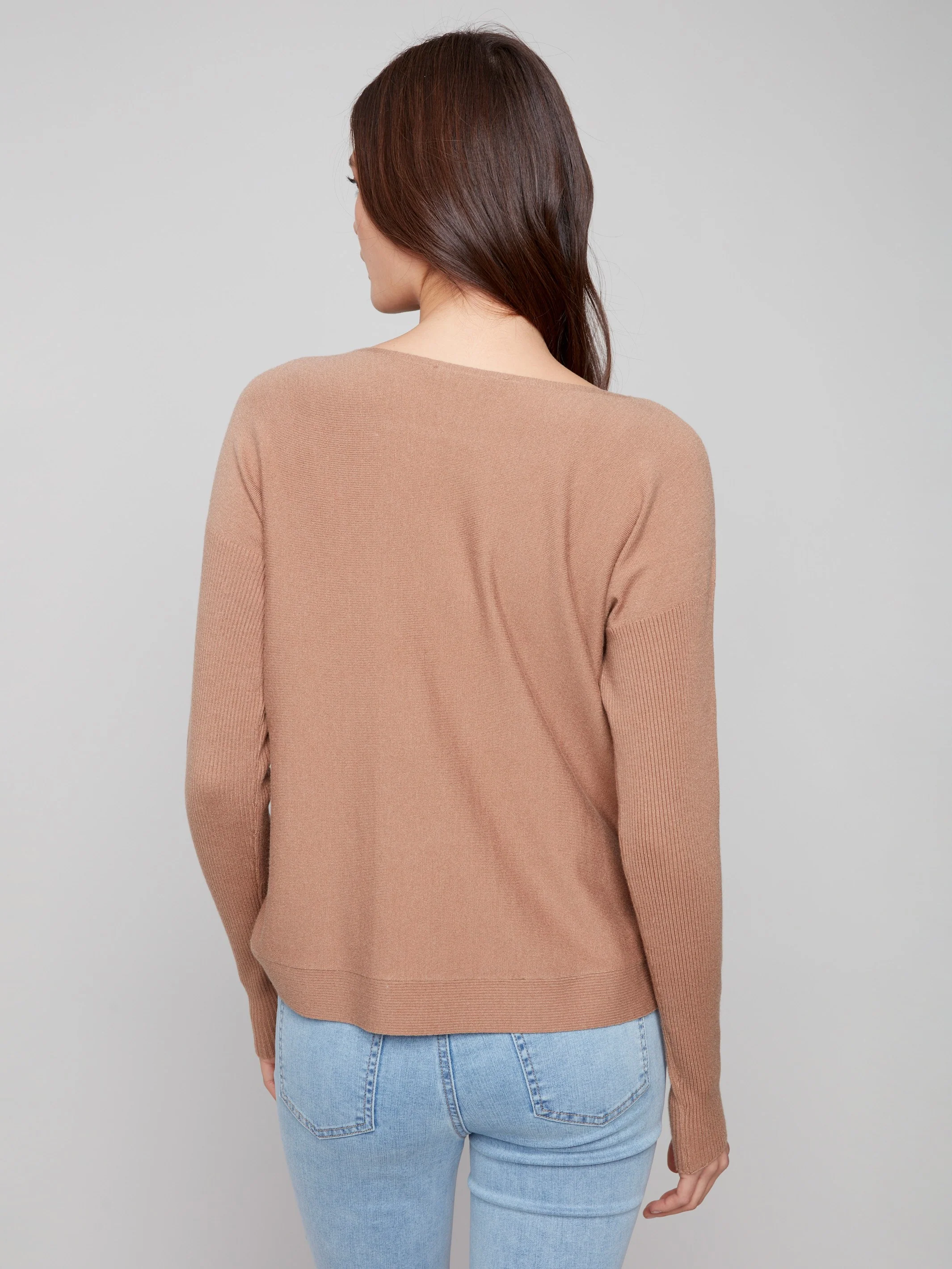 Boat Neck Sweater With Side Buttons - Truffle - WHSBYS