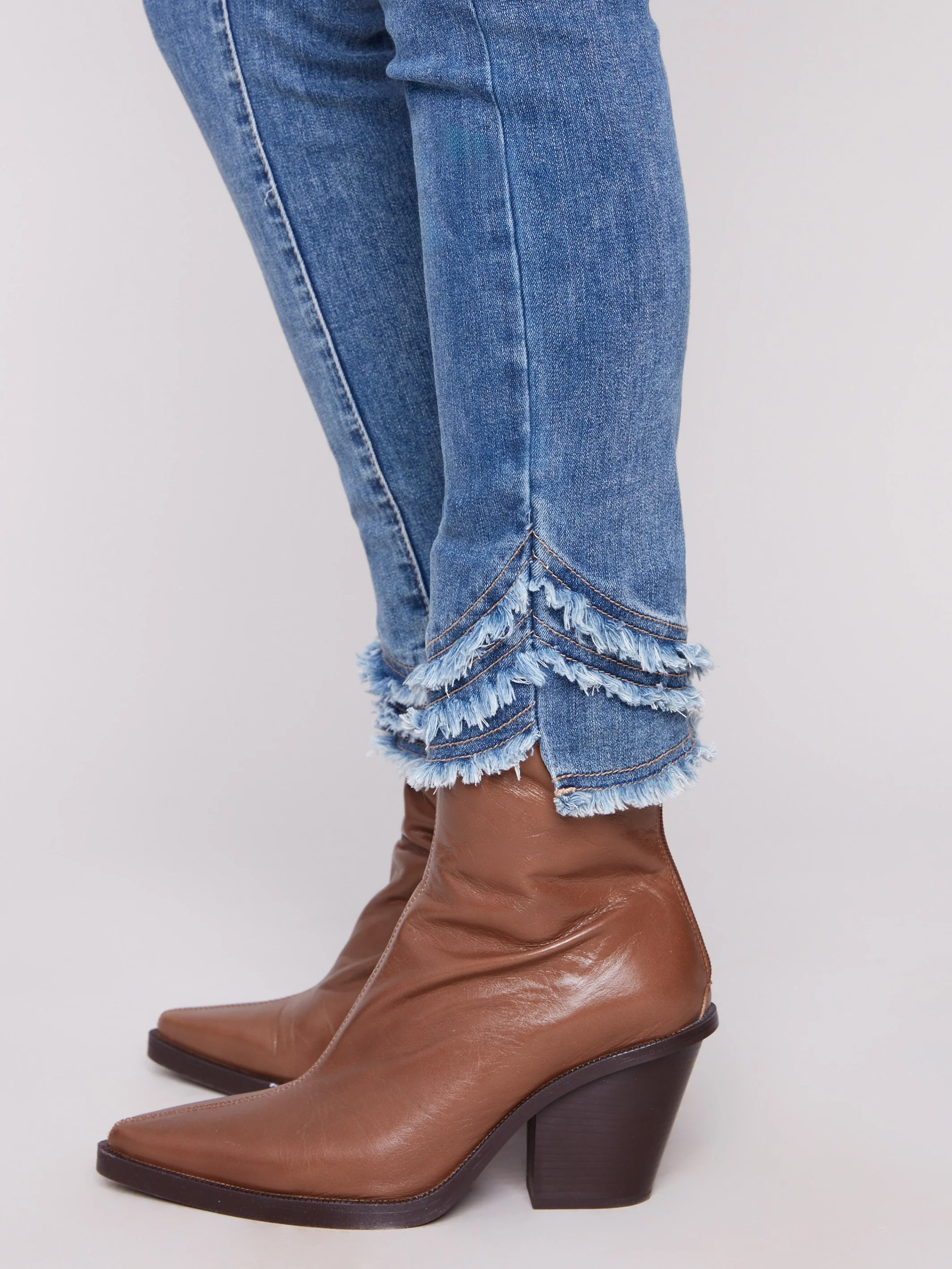 Frayed Hem Denim Pants - Medium Blue - WHSBYS