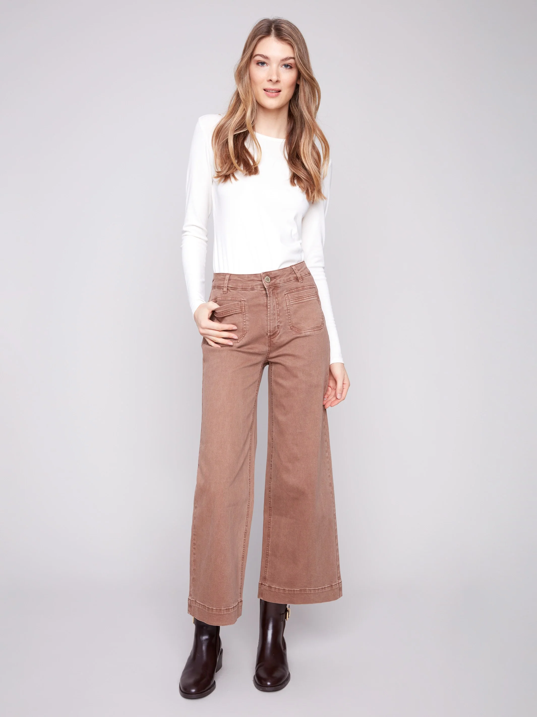 Patch Pocket Flare Twill Pants - Truffle - WHSBYS