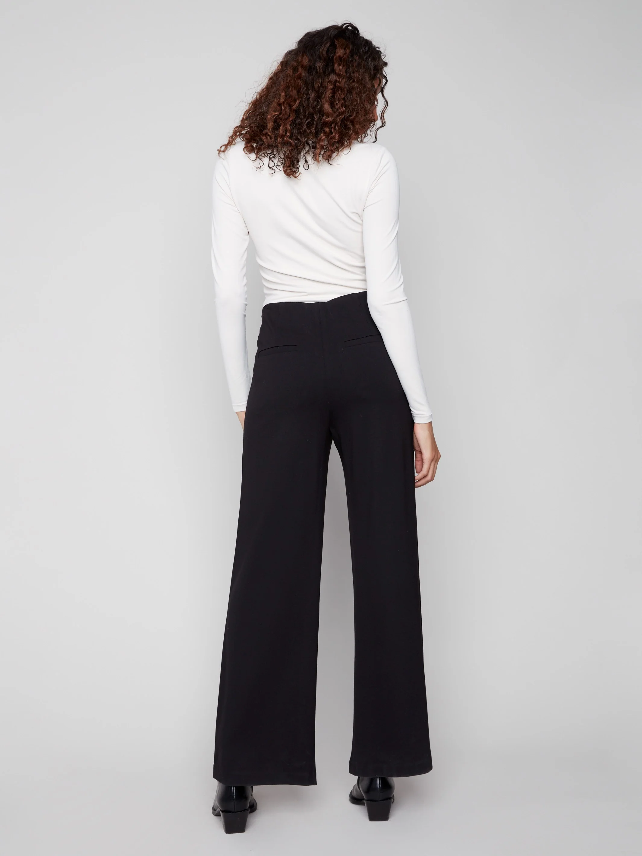 Pull-On Ponte Wide Leg Pants - Black - WHSBYS
