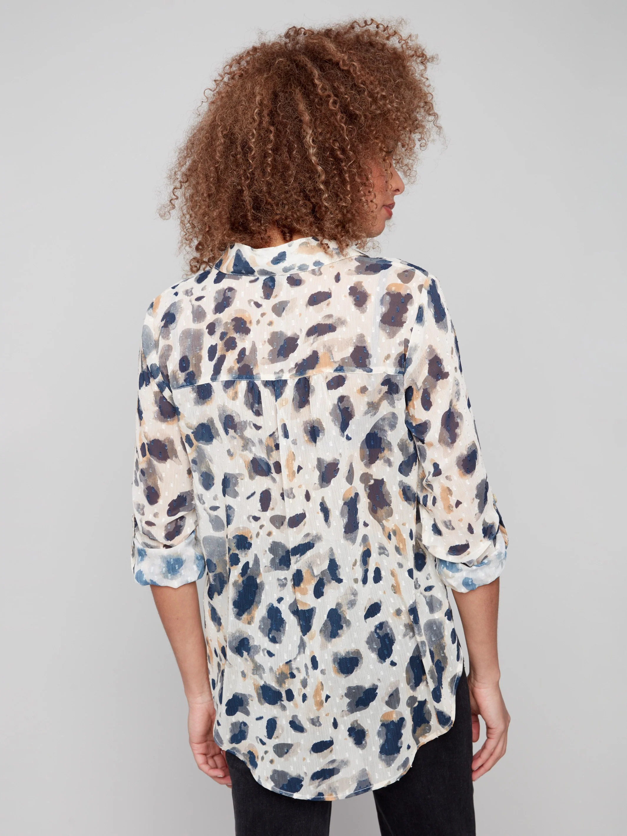 Printed Button-Up Blouse - Animal - WHSBYS