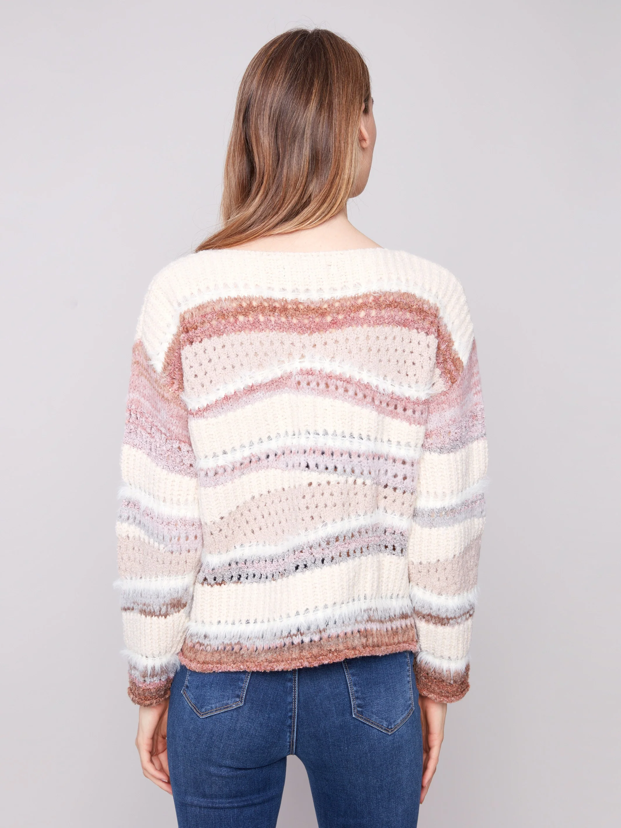 Patchwork Knit Drop Shoulder Sweater - Fig - WHSBYS