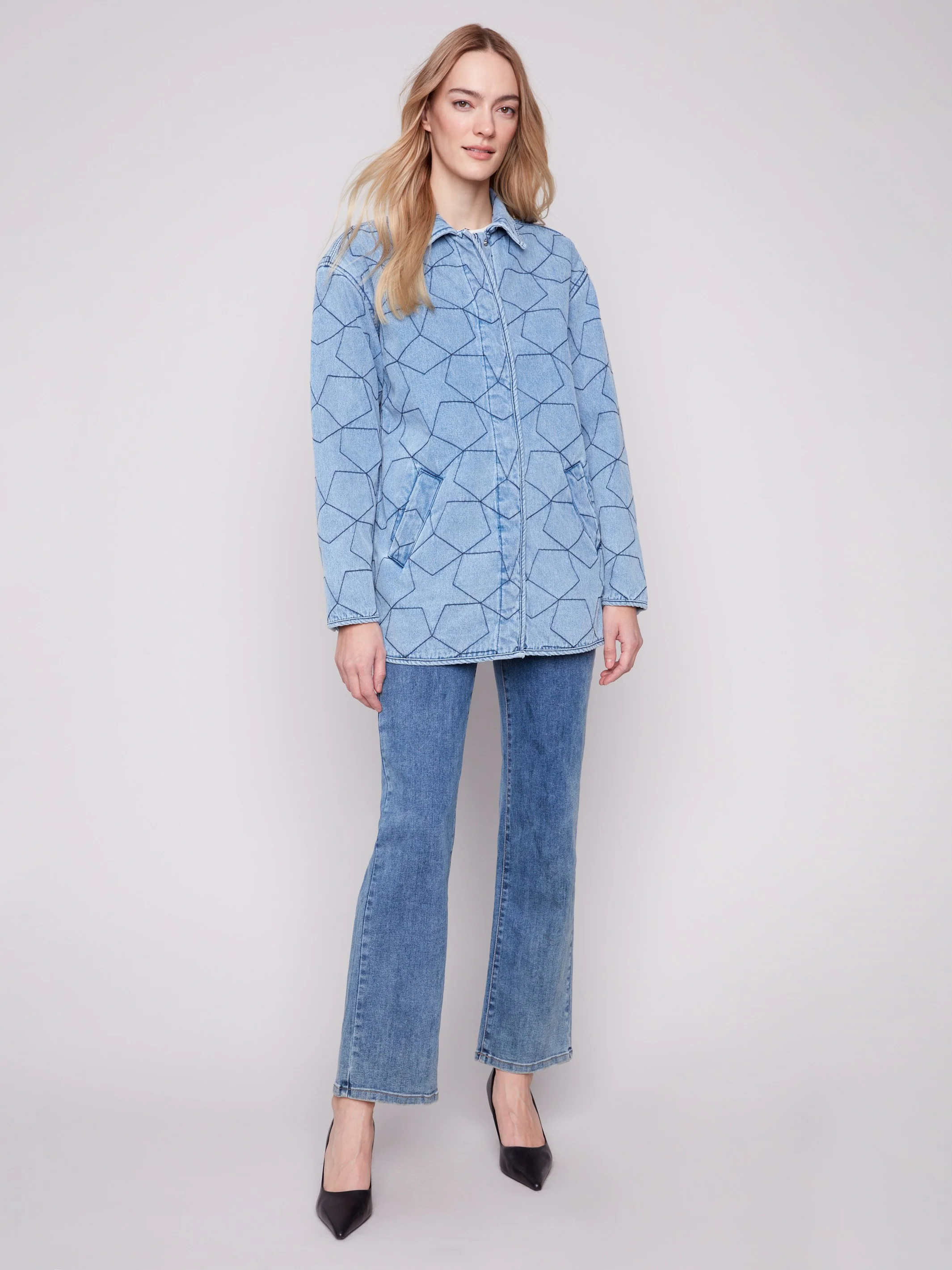 Star Quilted Denim Jacket - Light Blue - WHSBYS
