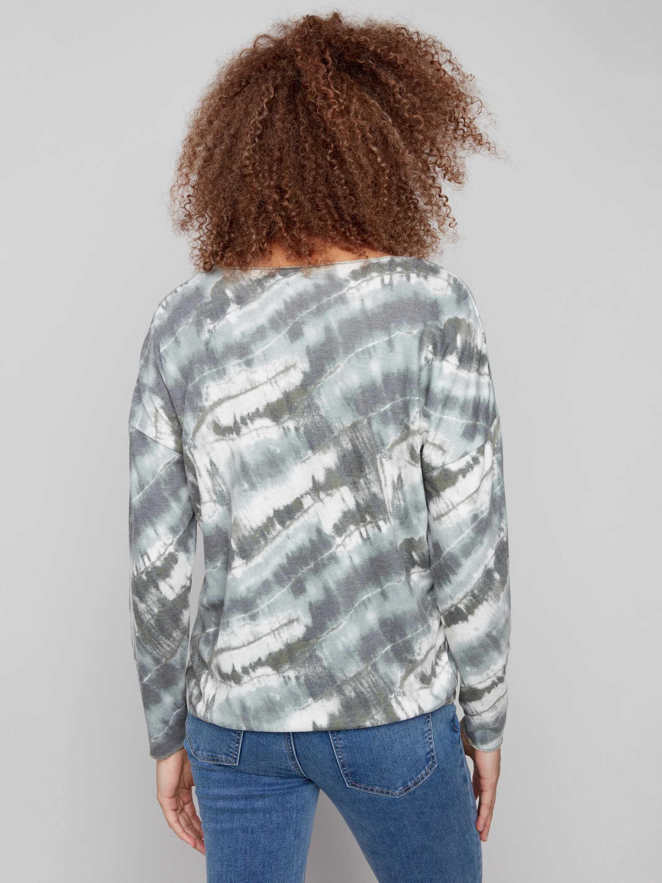 Printed V-neck Knit Top - Dreamy Spruce - WHSBYS