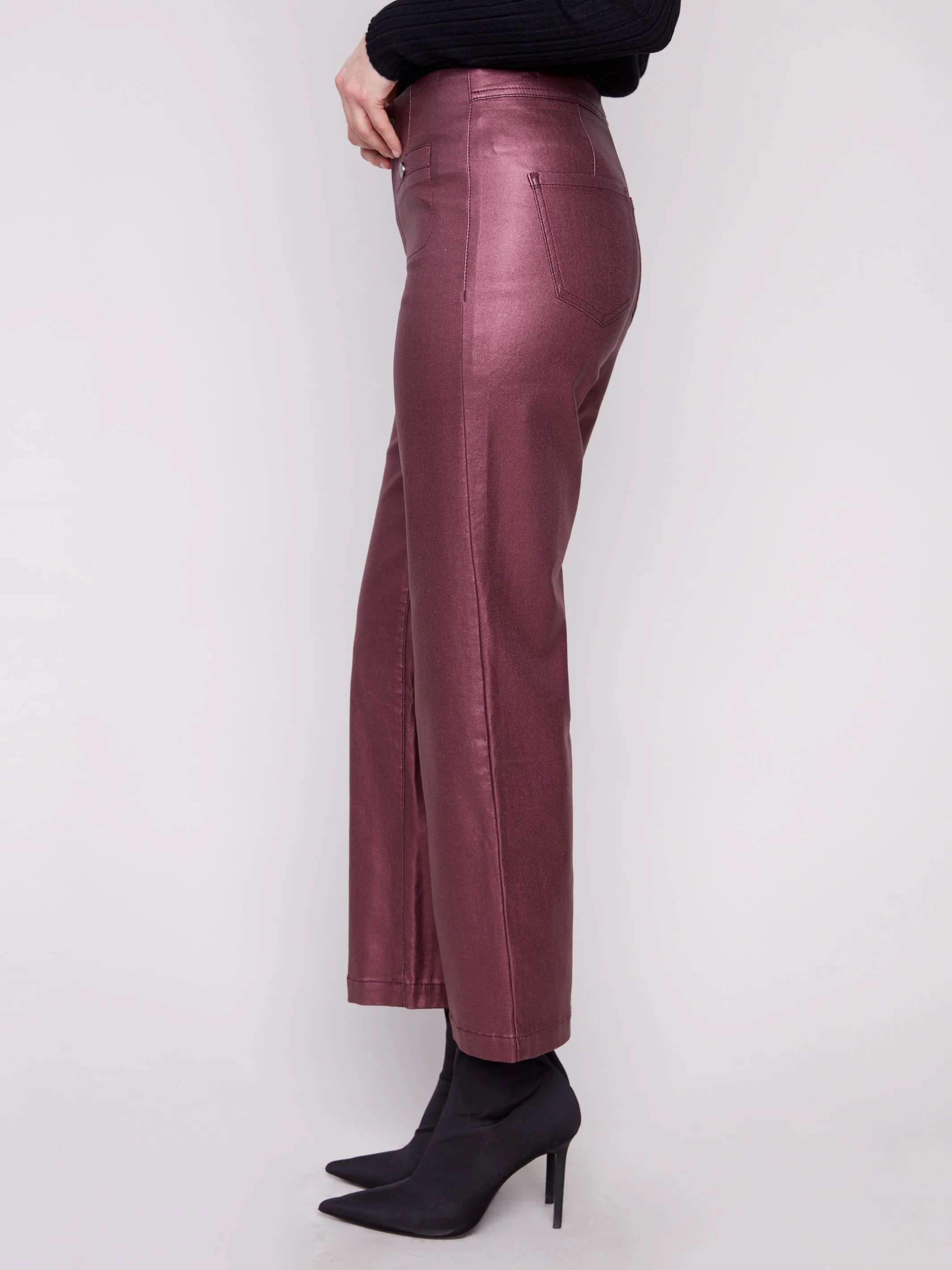 Metallic Wax Flared Pants - Cabernet - WHSBYS