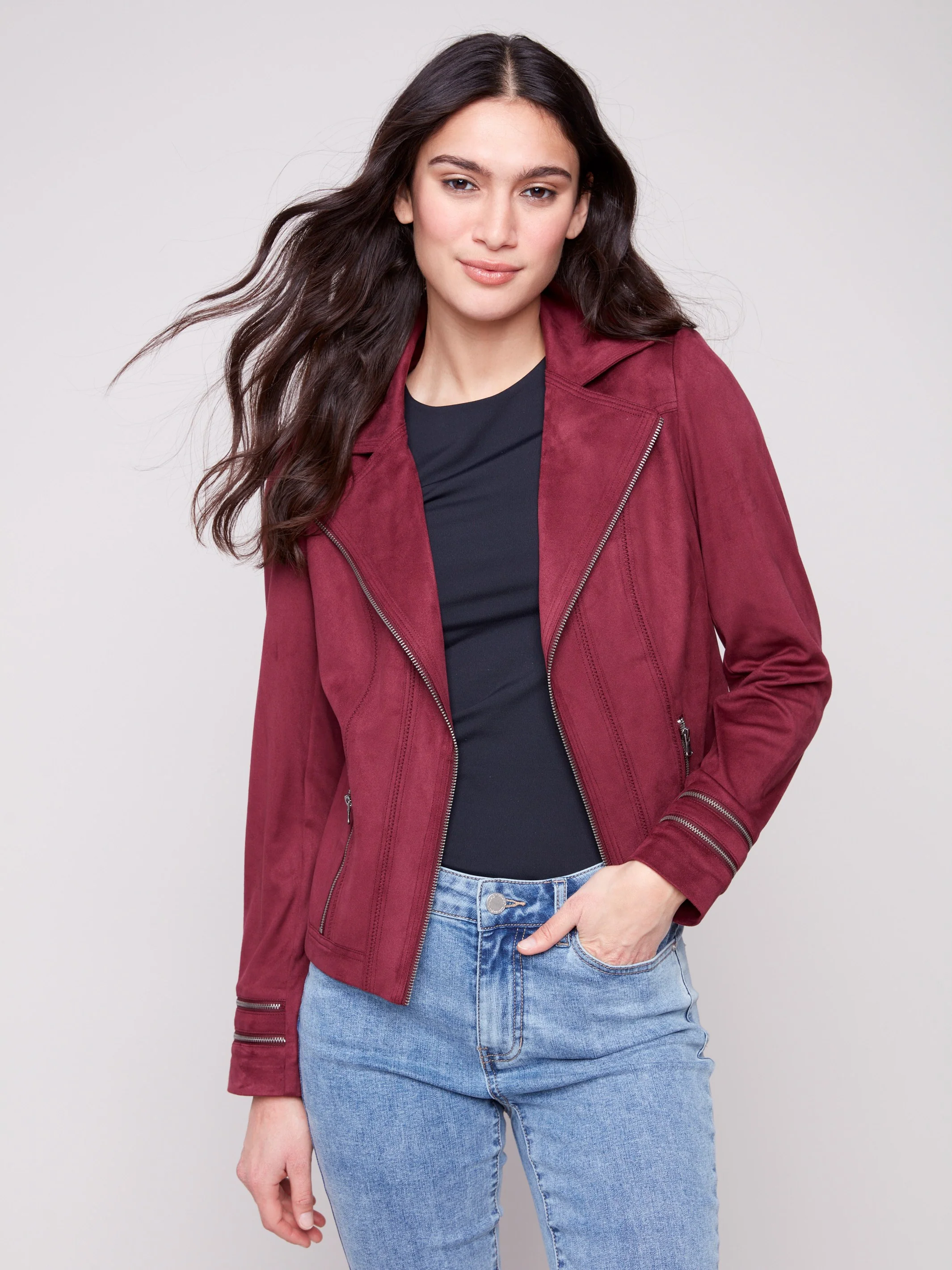 Vintage Faux Suede Jacket - Cabernet - WHSBYS