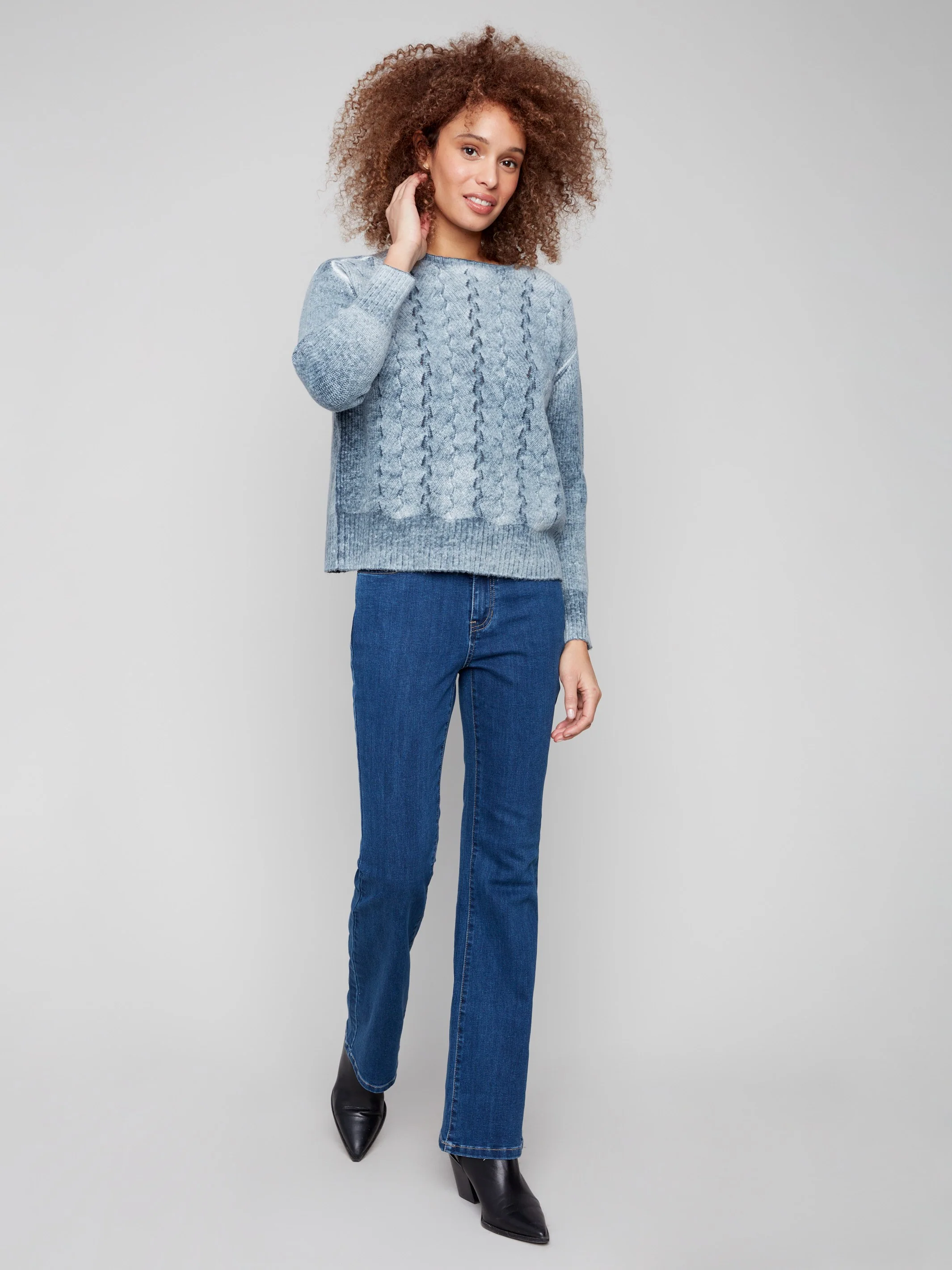 Fancy Stitch Crew Neck Sweater - Denim - WHSBYS