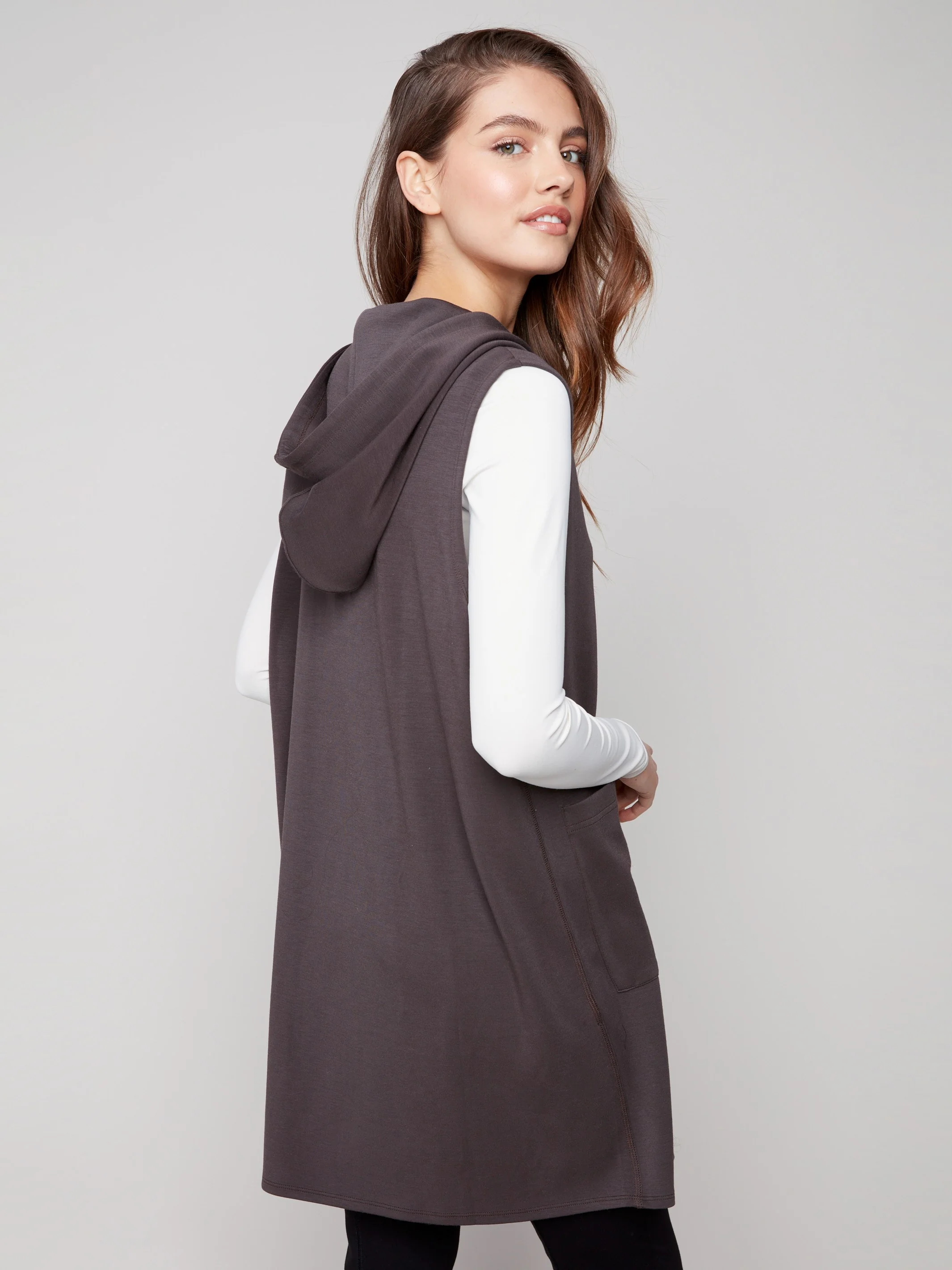 Soft Scuba Long Hooded Vest - Mocha - WHSBYS