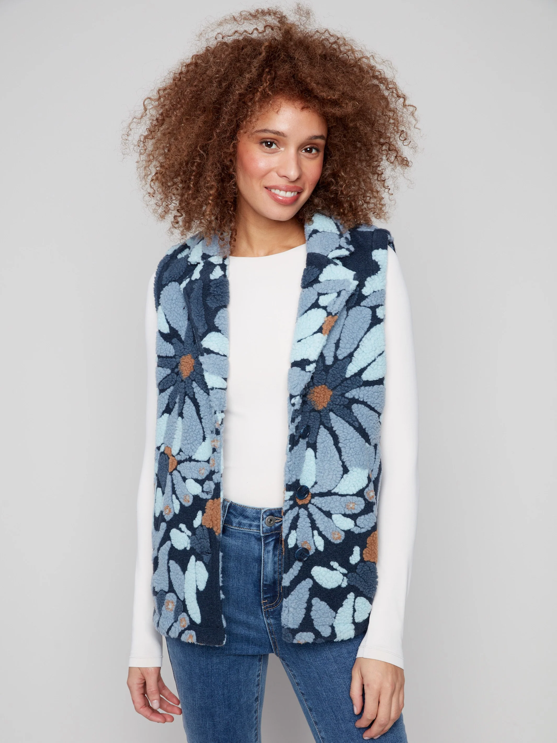 Floral Sherpa Fleece Vest - Oxford - WHSBYS