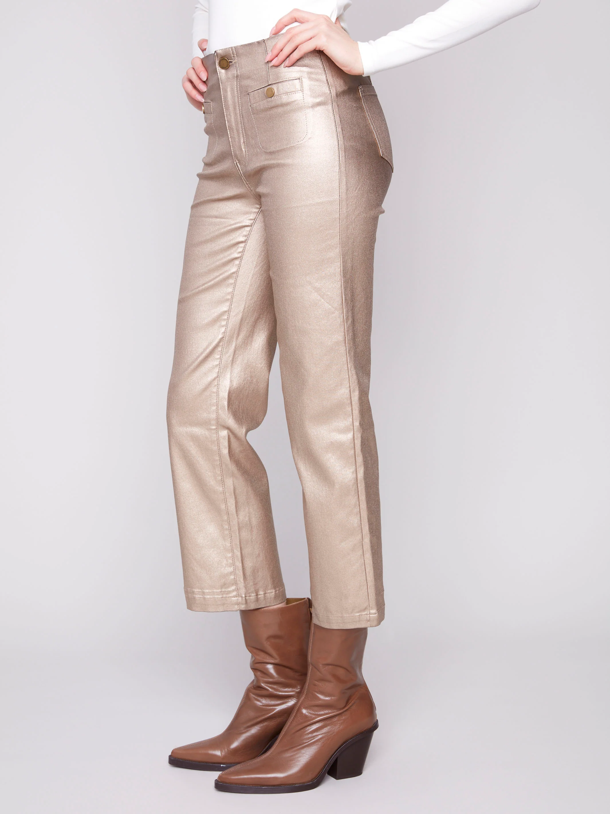 Metallic Wax Flared Pants - Brass - WHSBYS