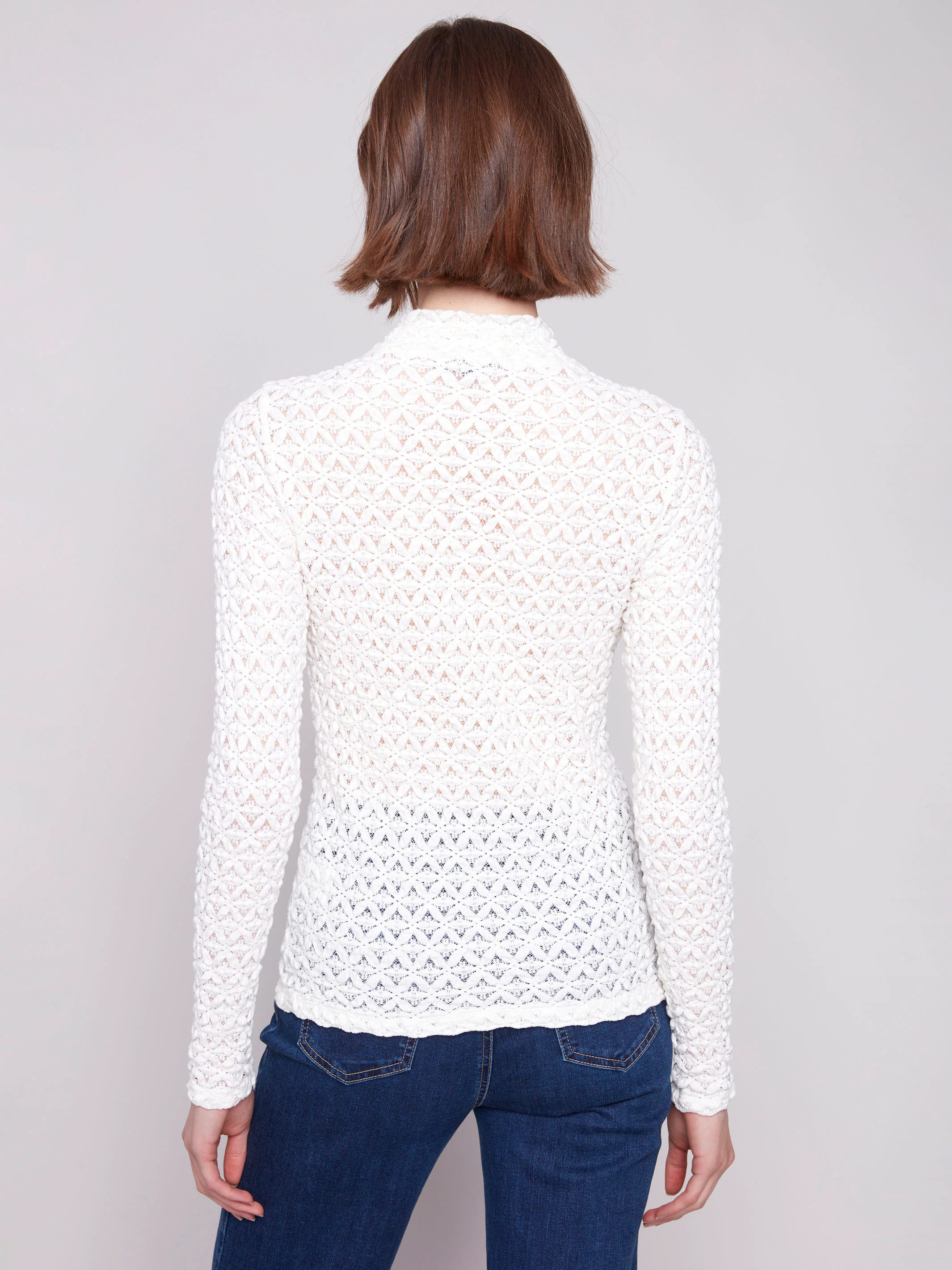 Lace Mock Neck Top - Ecru - WHSBYS