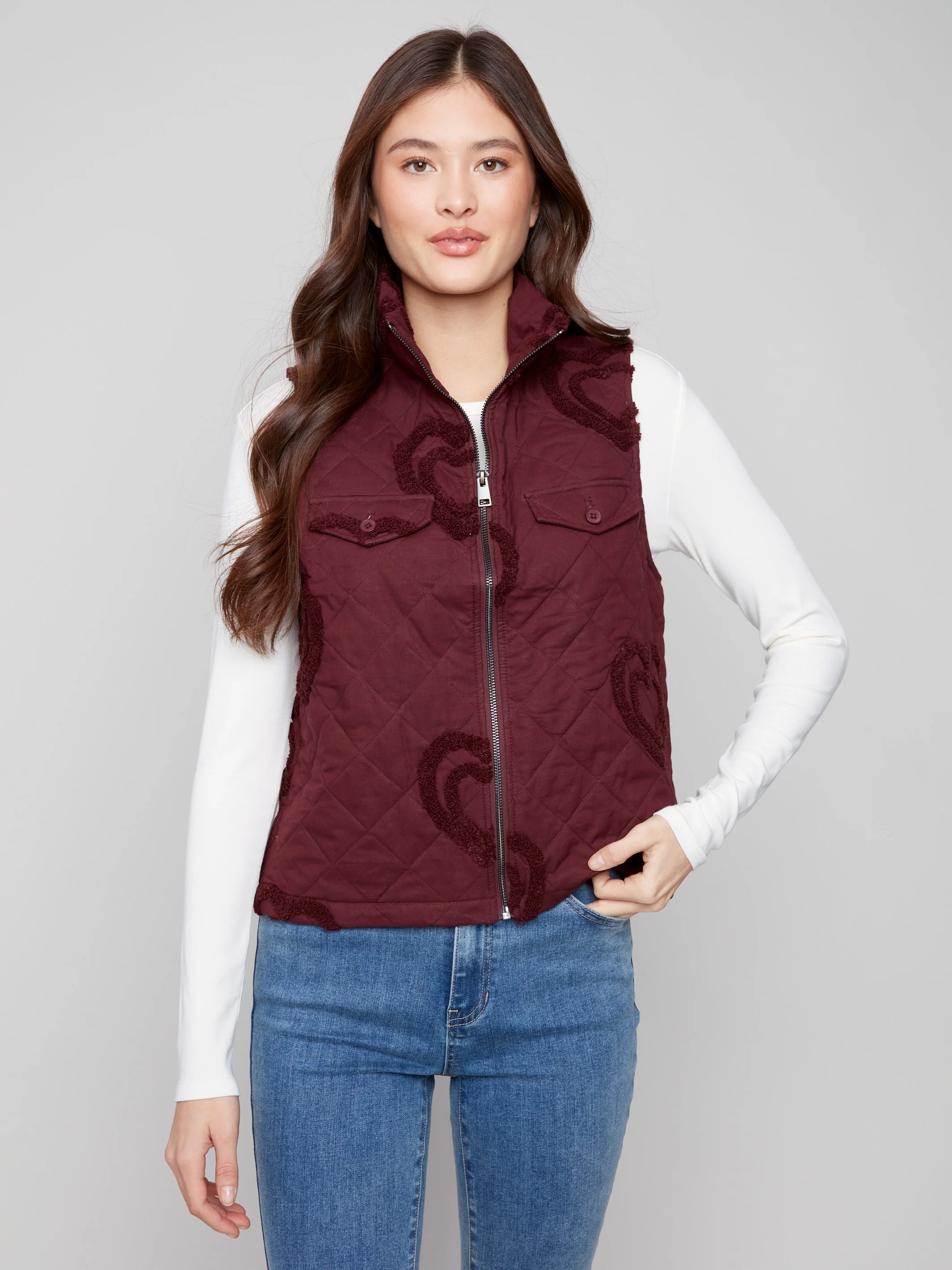 Bouclé Quilted Short Vest - Cabernet - WHSBYS