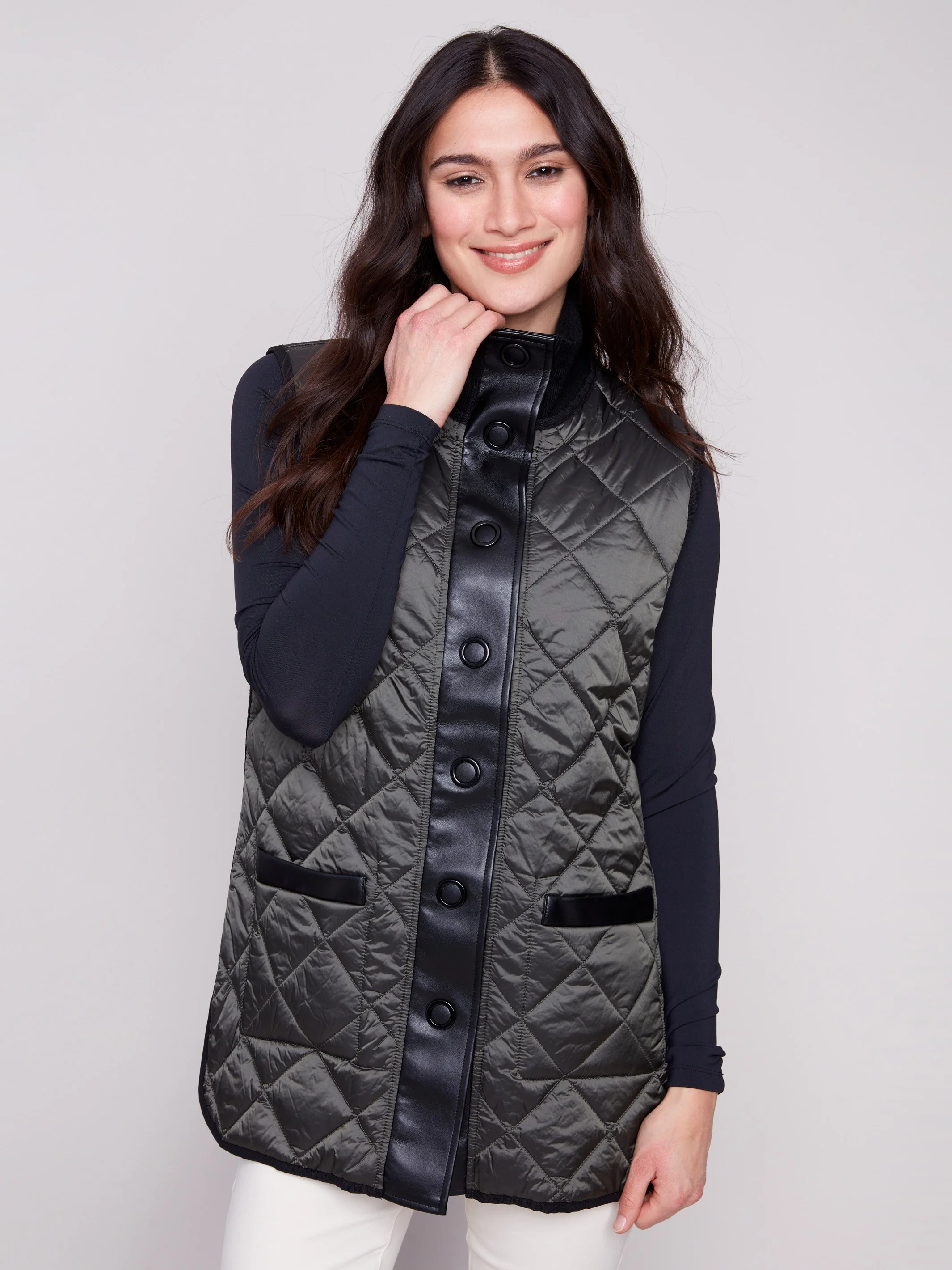 Reversible Button-Front Quilted Vest - Spruce - WHSBYS
