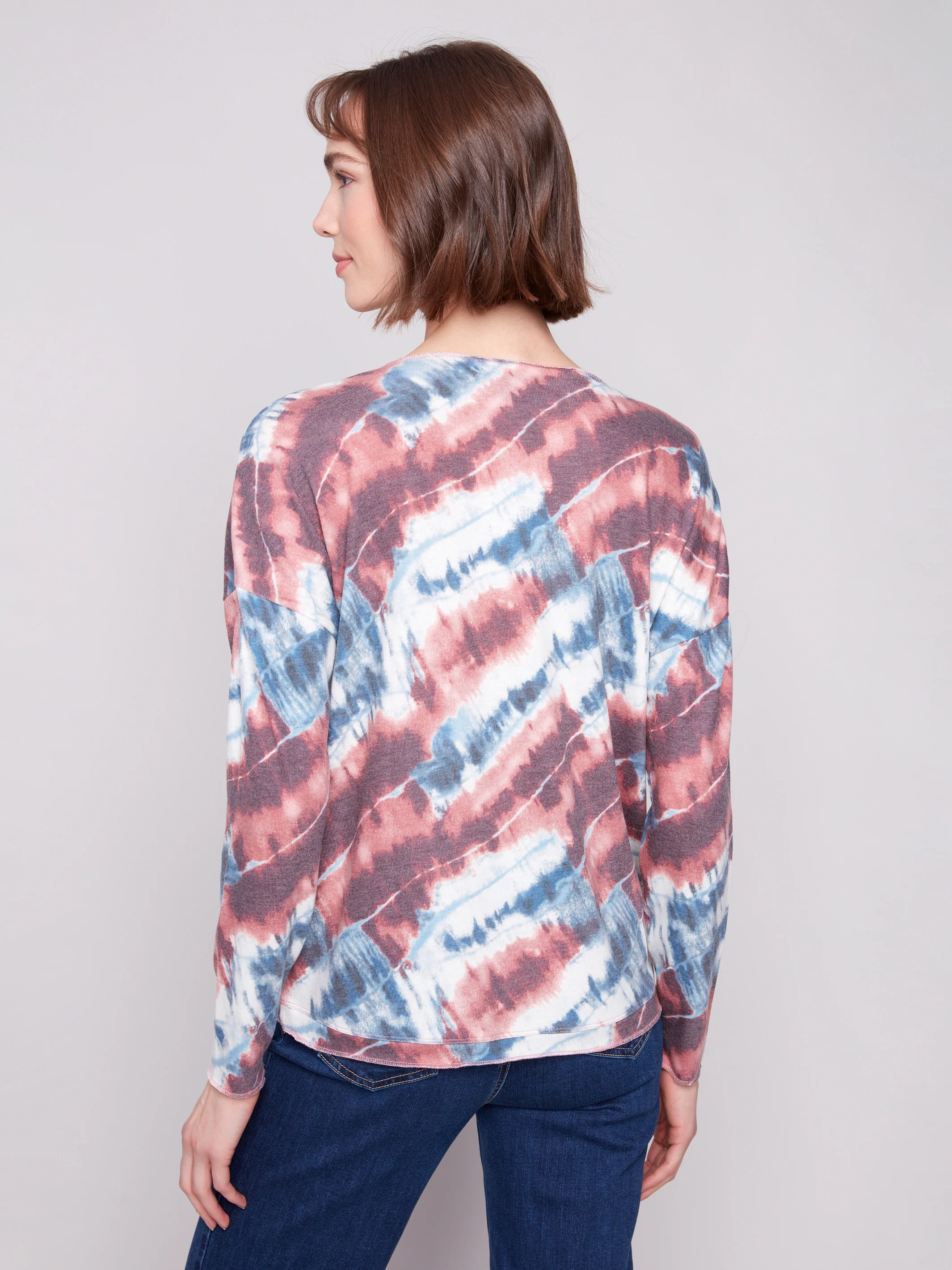 Printed V-neck Knit Top - Dreamy Pink - WHSBYS