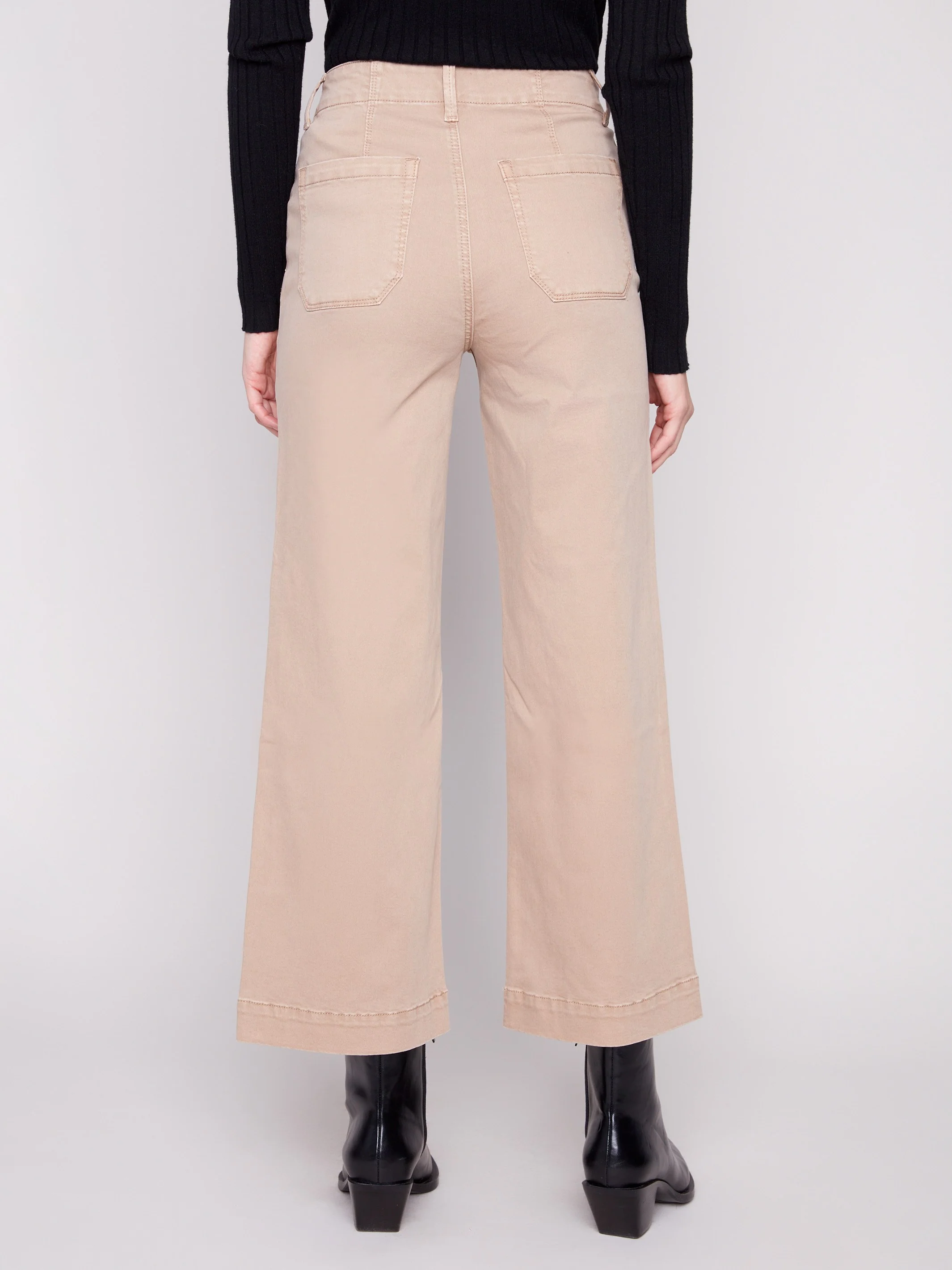 Cropped Wide Leg Stretch Twill Pants - Sesame - WHSBYS