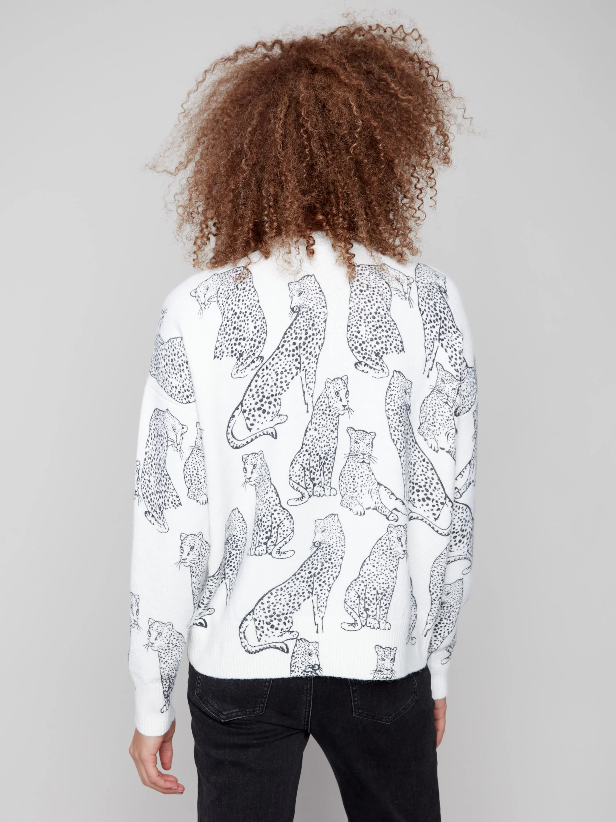 Printed Crew Neck Sweater - Cheetah - WHSBYS
