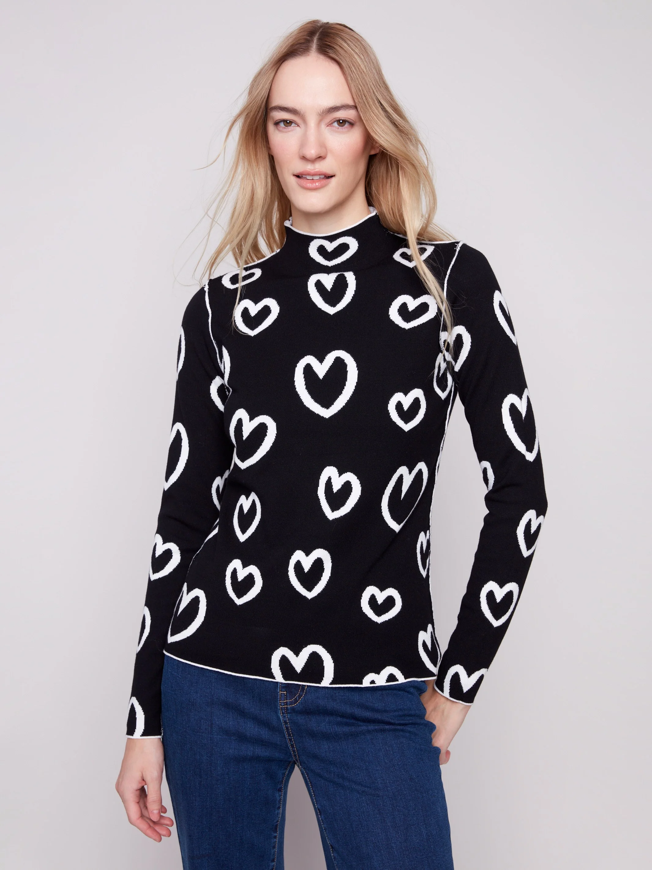 Reversible Mock Neck Sweater - Hearts - WHSBYS