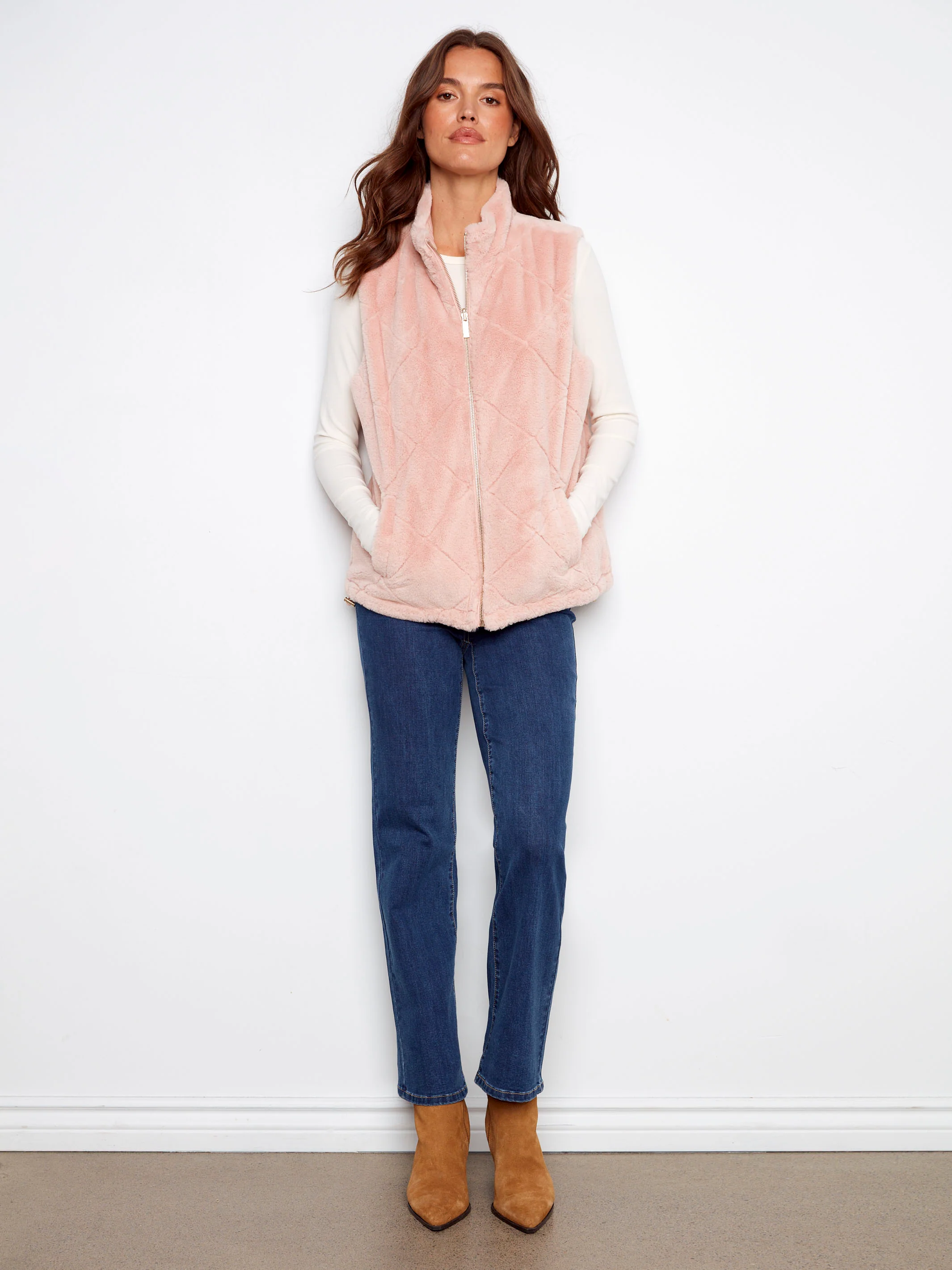 Reversible Quilted Faux Fur Vest - Ballet - WHSBYS