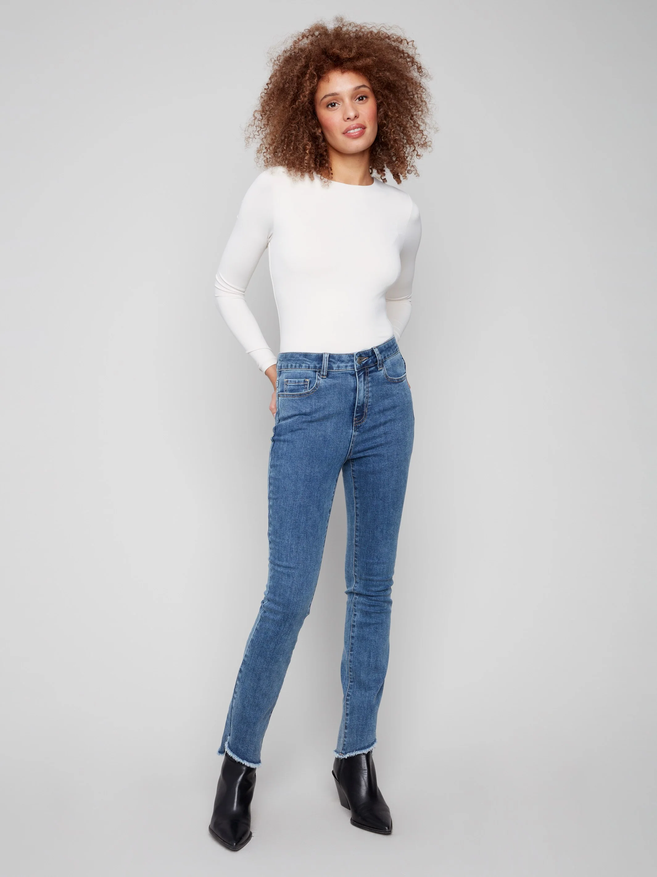 Bootcut Jeans With Asymmetrical Hem - Medium Blue - WHSBYS