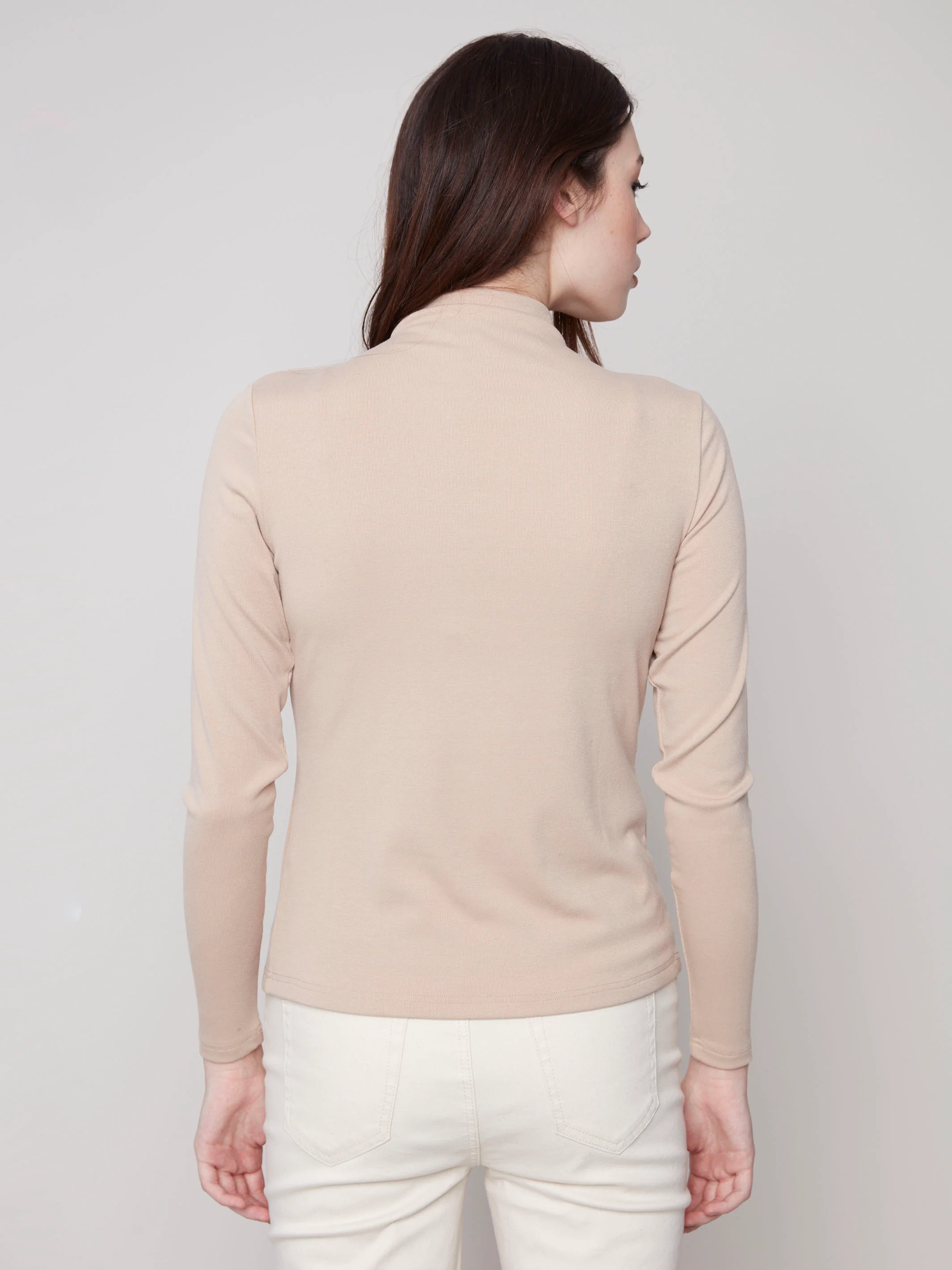 Long Sleeve Mock Neck Top - Sesame - WHSBYS