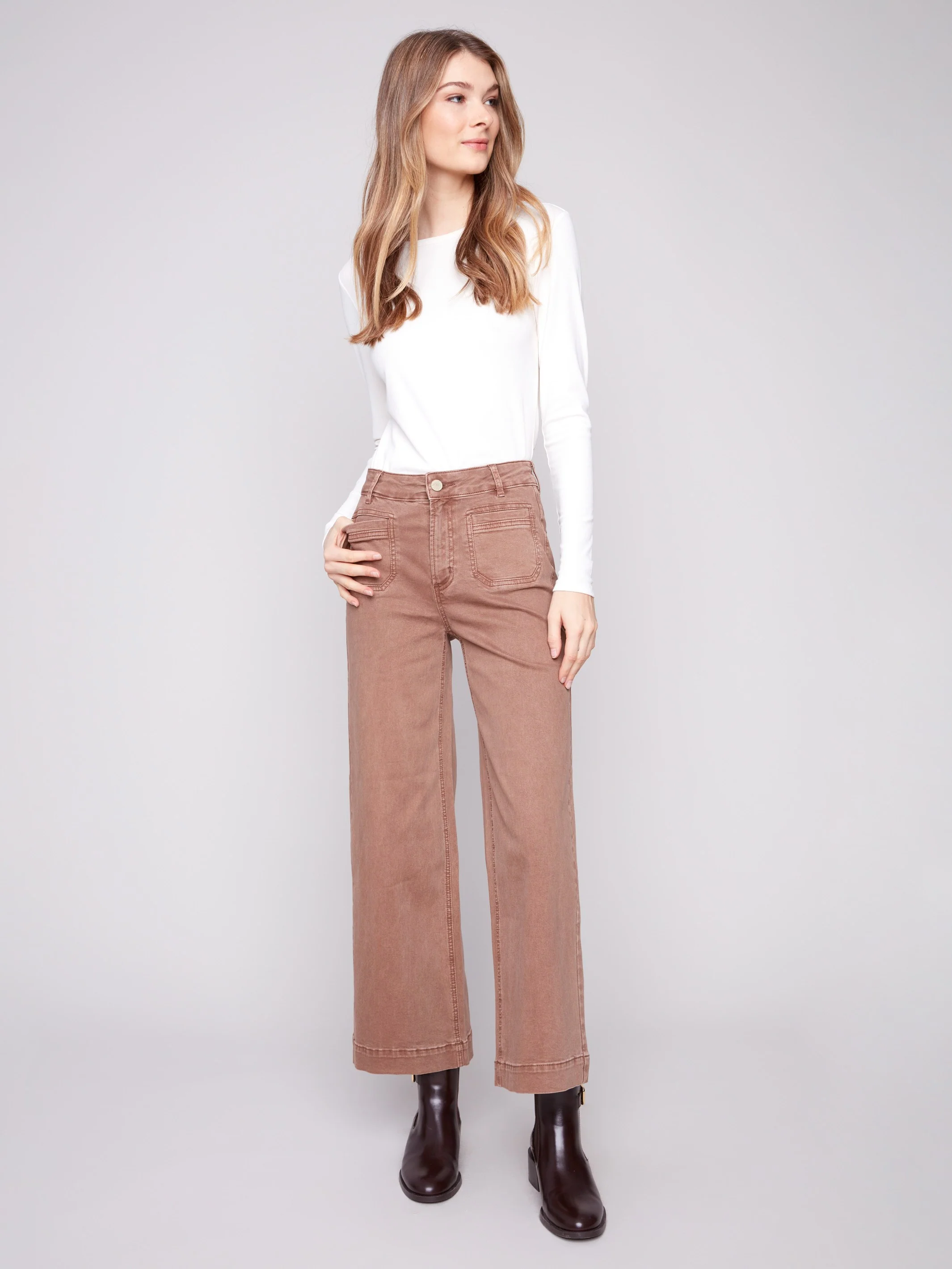 Patch Pocket Flare Twill Pants - Truffle - WHSBYS