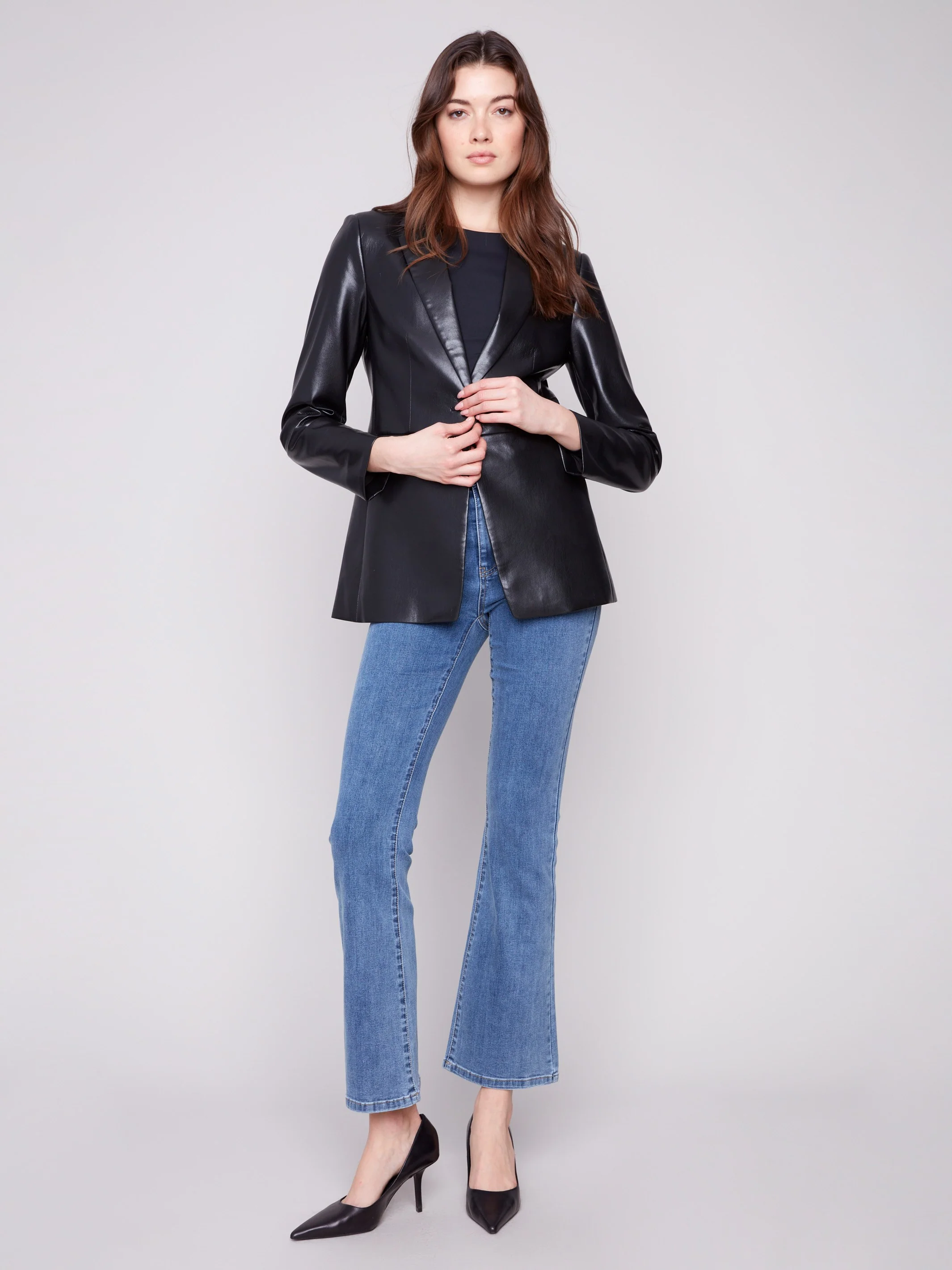 Faux Leather Blazer - Black - WHSBYS