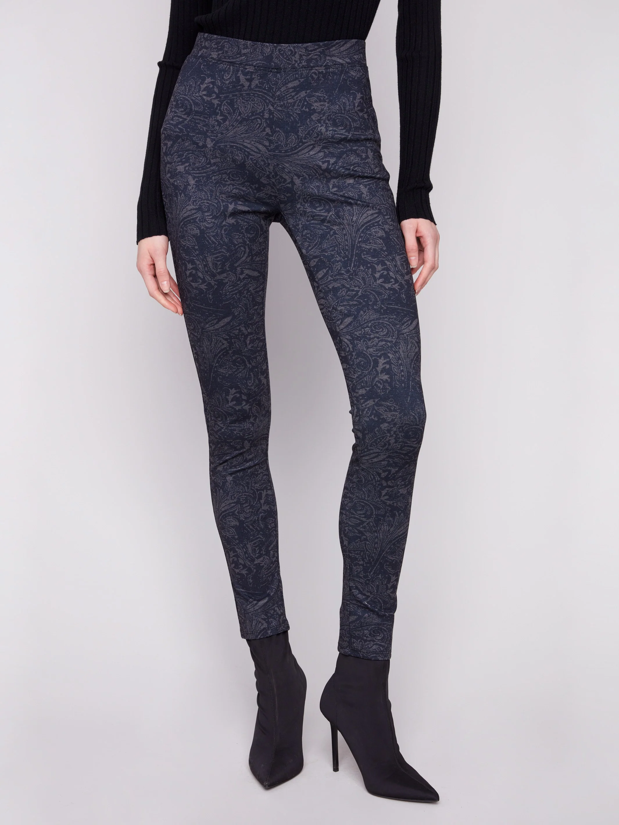 Printed Pull-On Ponte Skinny Pants - Navy - WHSBYS