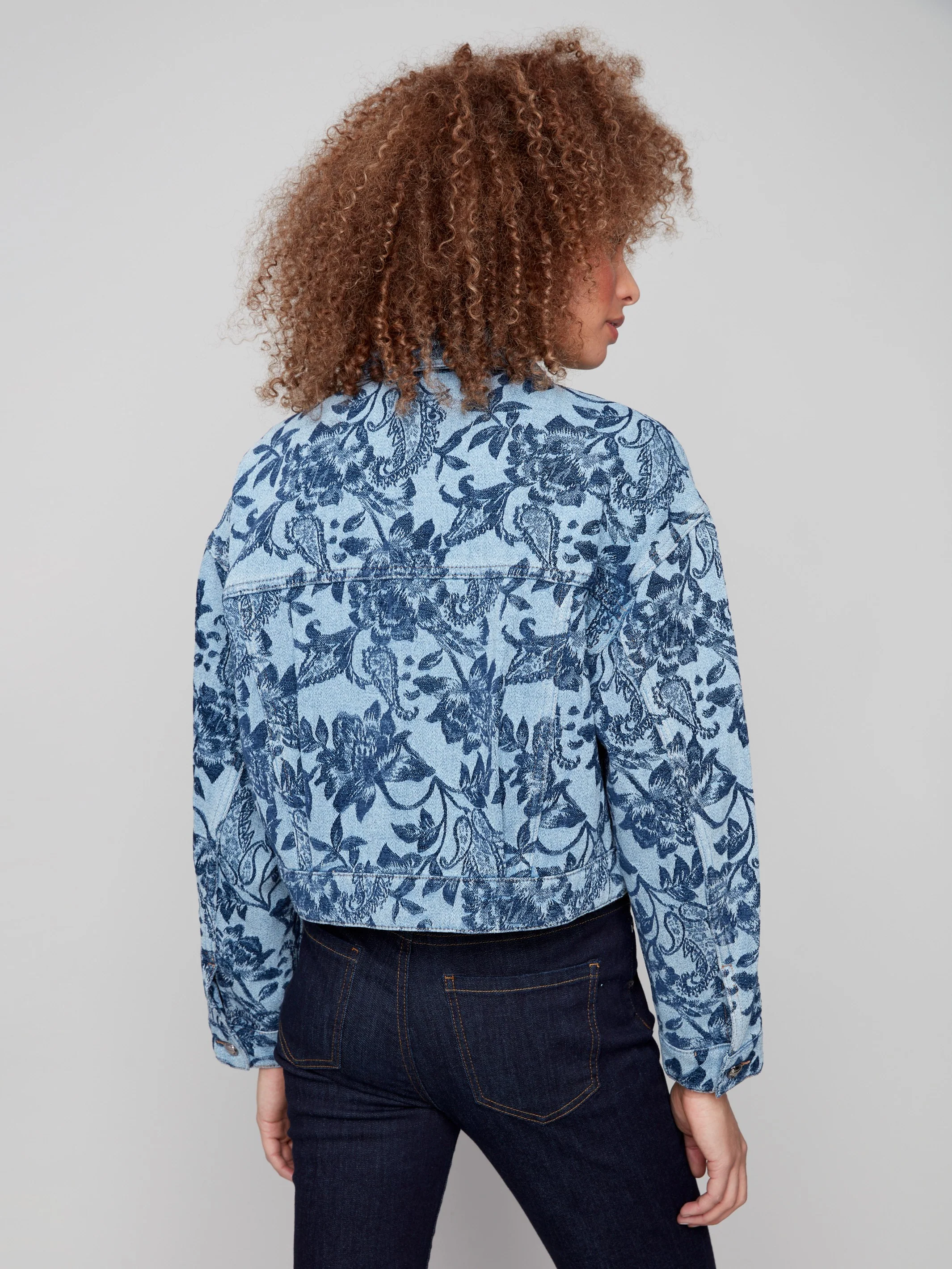 Cropped Jacquard Denim Jacket - Blue - WHSBYS