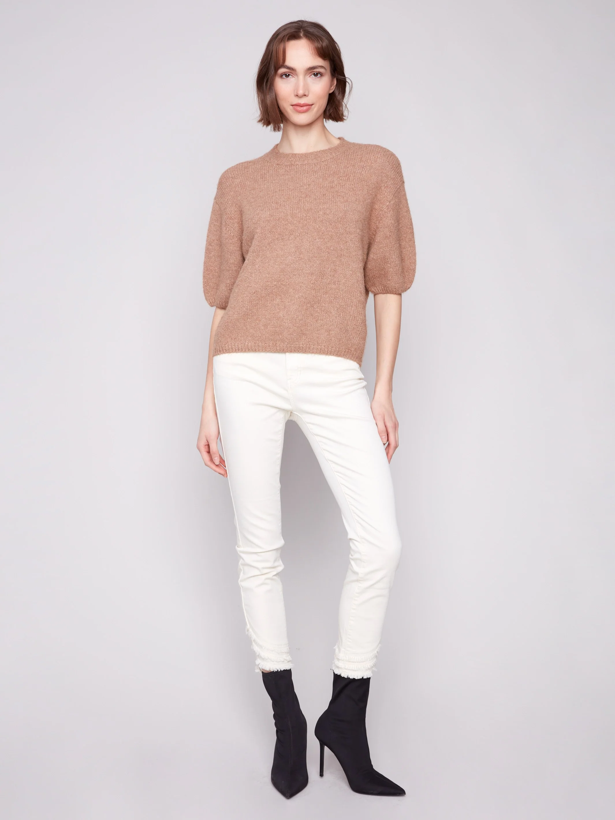 Balloon Elbow Sleeve Knit Sweater - Sesame - WHSBYS