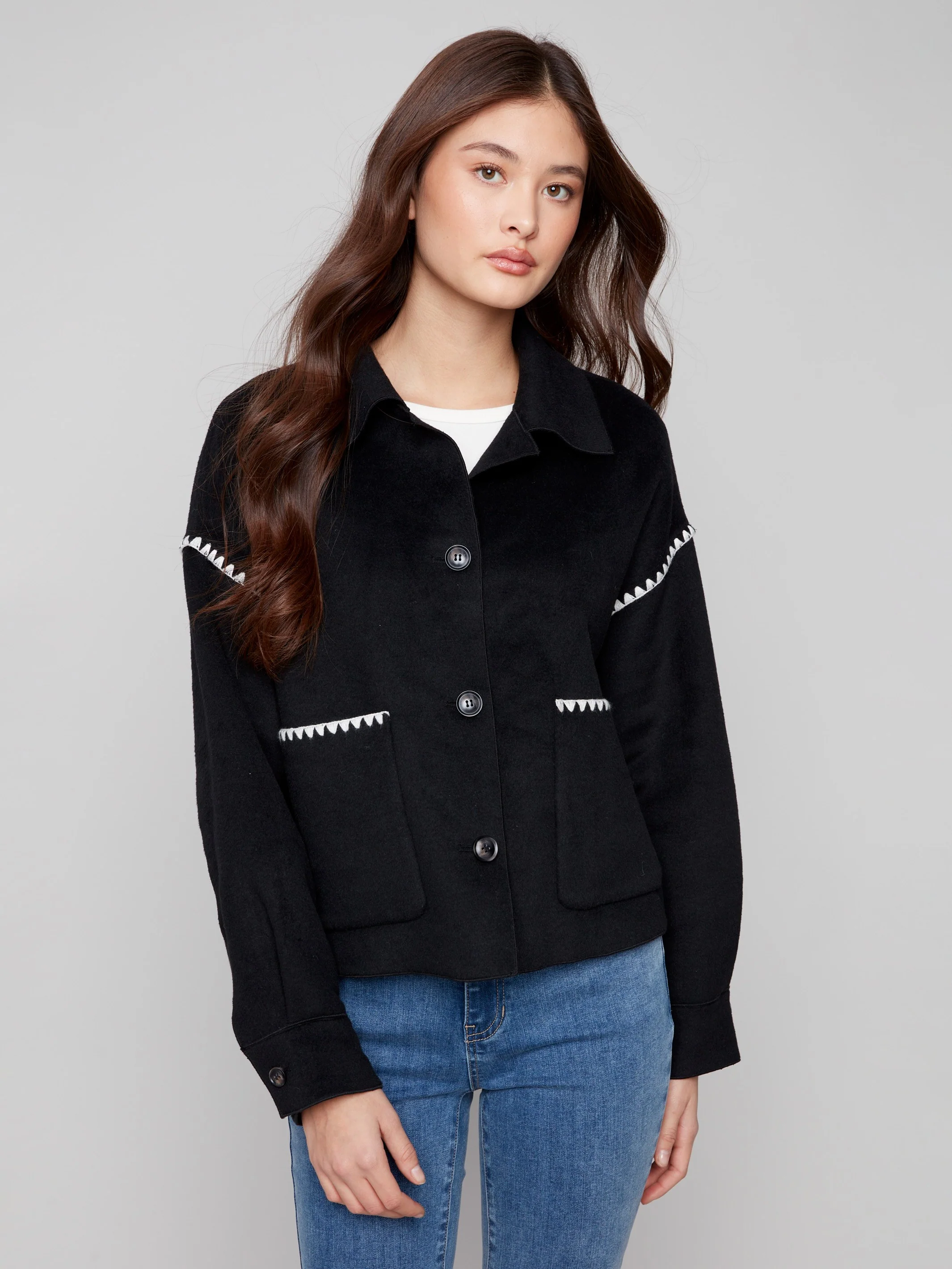 Short Double-Faced Wool Jacket - Black - WHSBYS