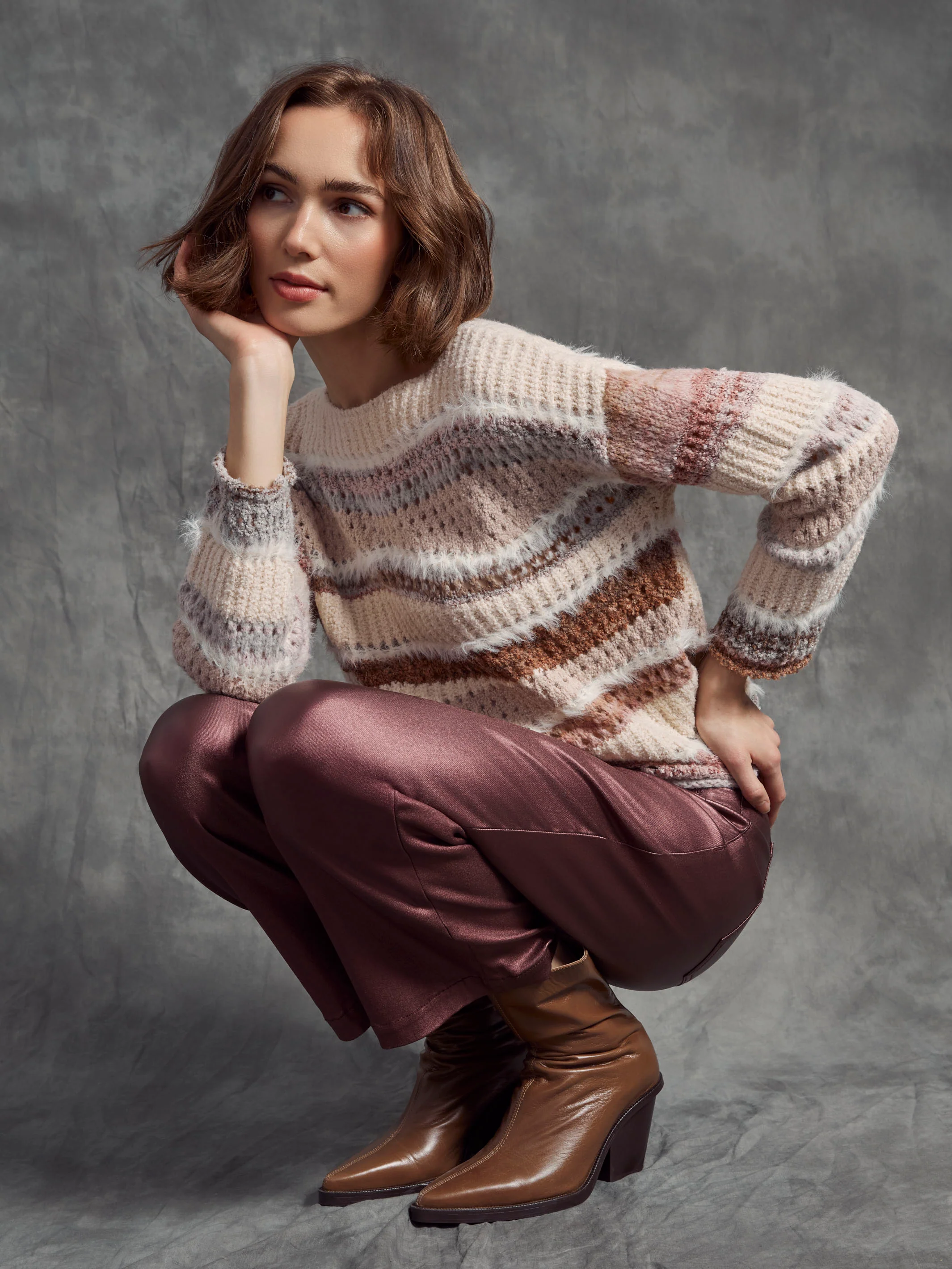 Metallic Wax Flared Pants - Cabernet - WHSBYS