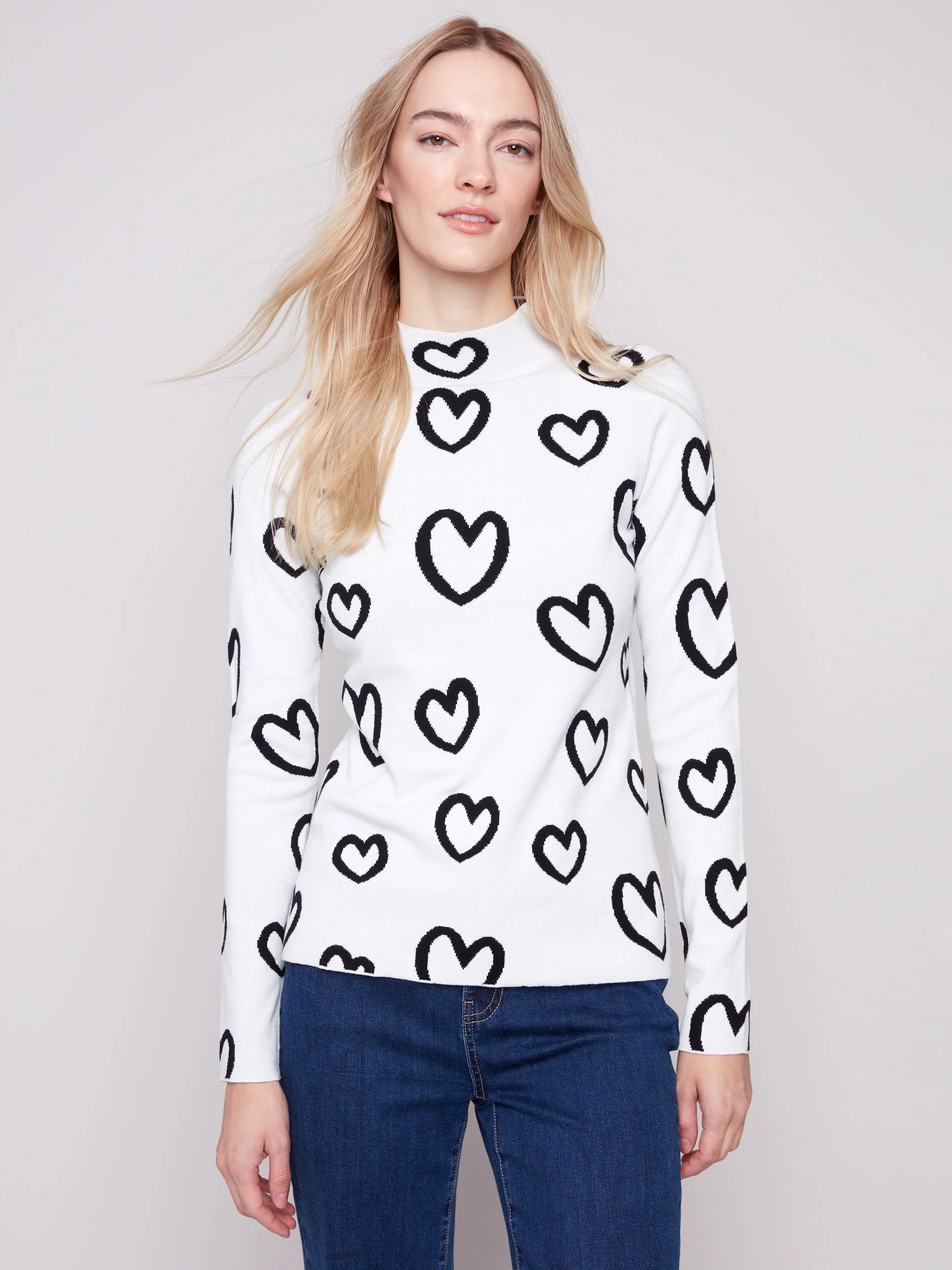 Reversible Mock Neck Sweater - Hearts - WHSBYS