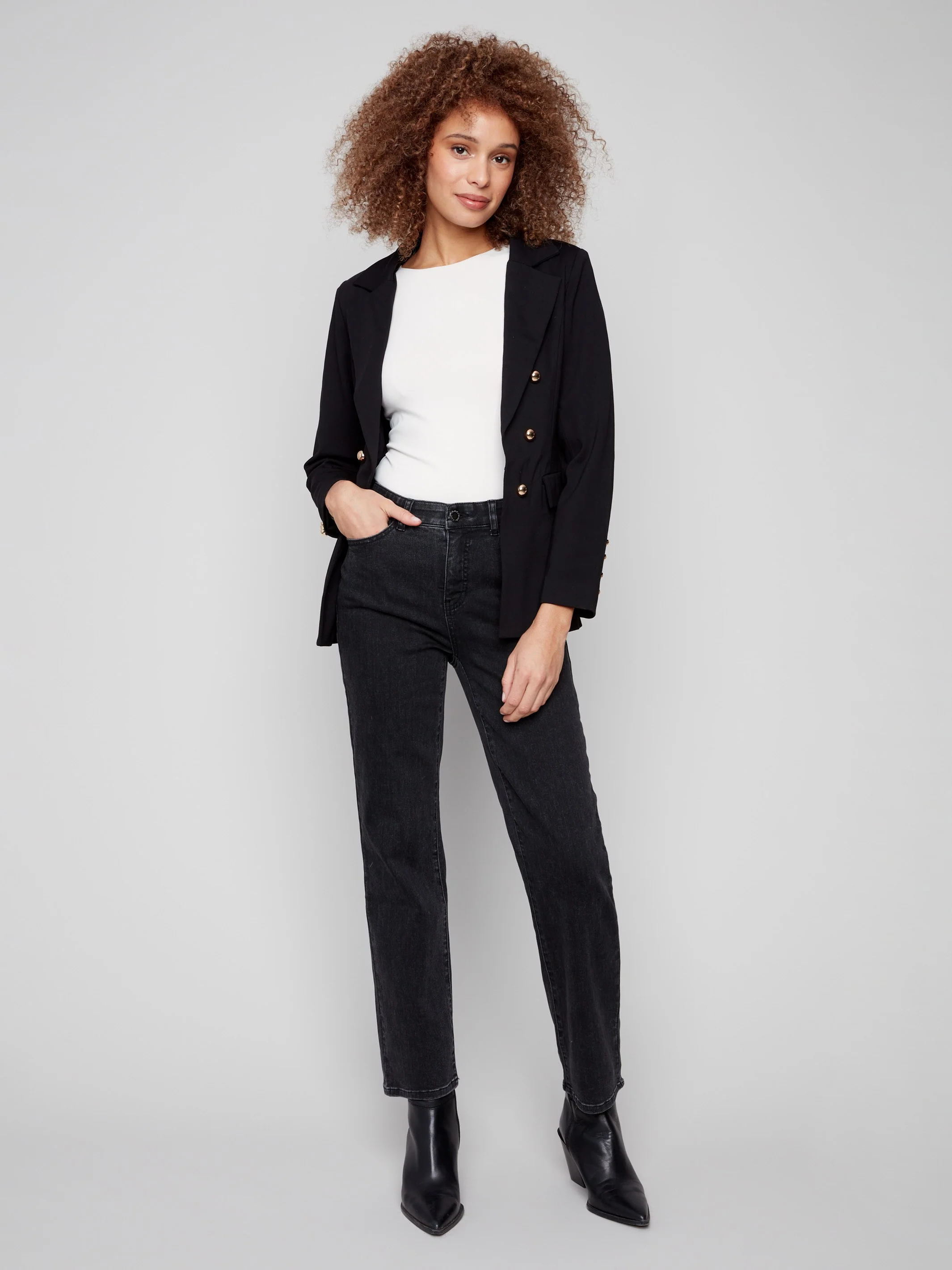 Ponte Blazer With Gold Buttons - Black - WHSBYS