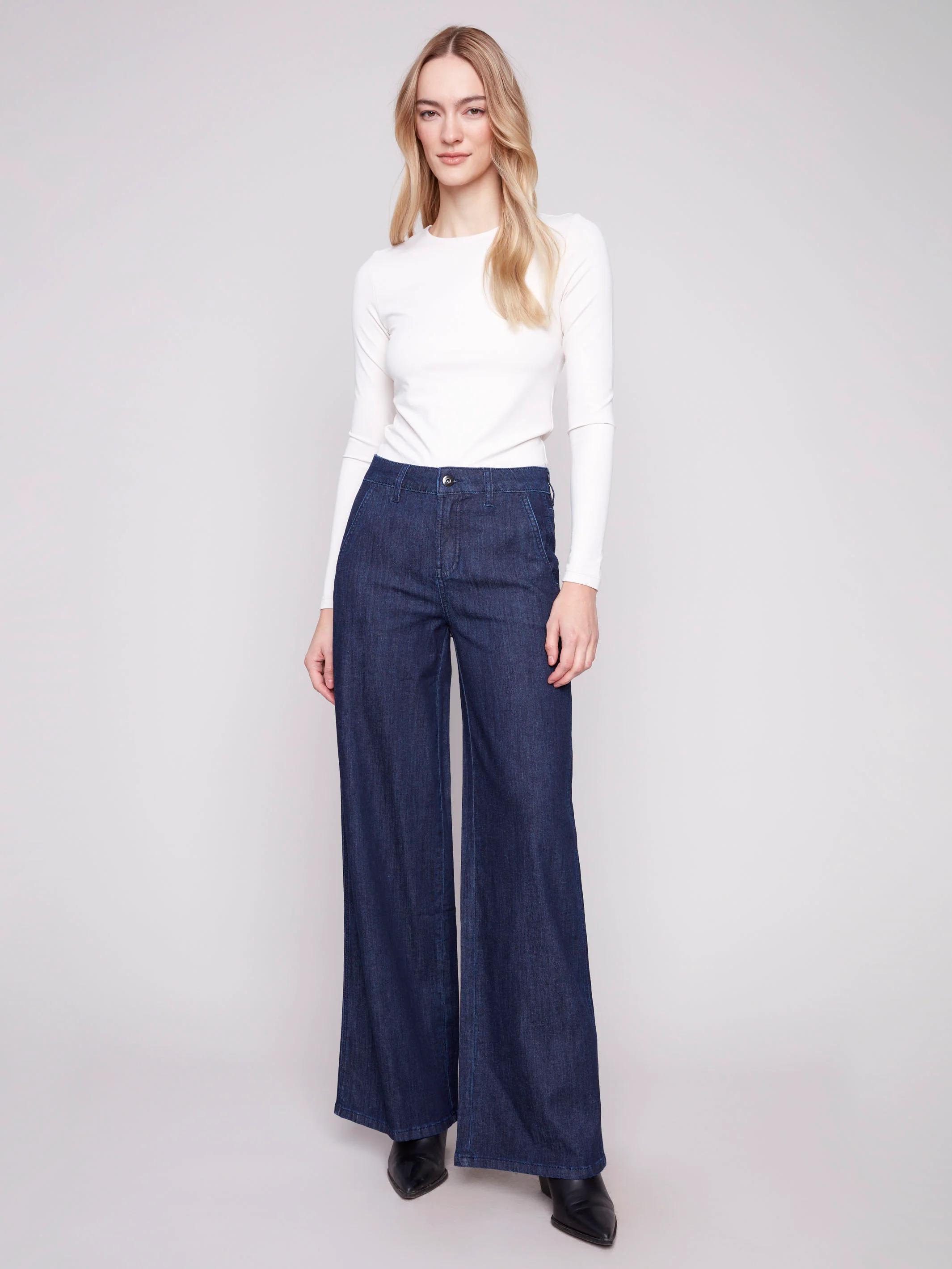 Wide Leg Stretch Jeans - Blue Black - WHSBYS