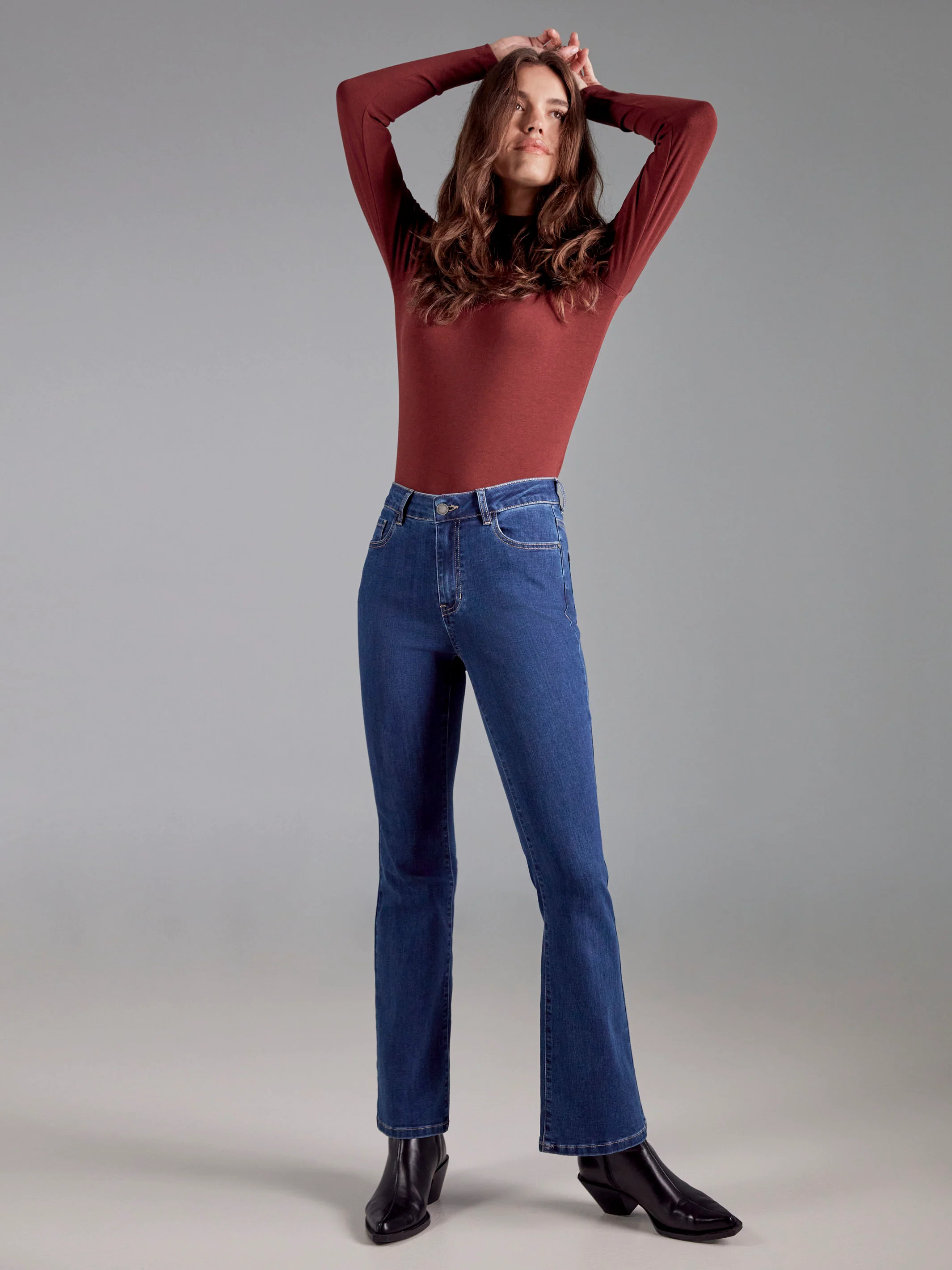 Long Sleeve Mock Neck Top - Cabernet - WHSBYS