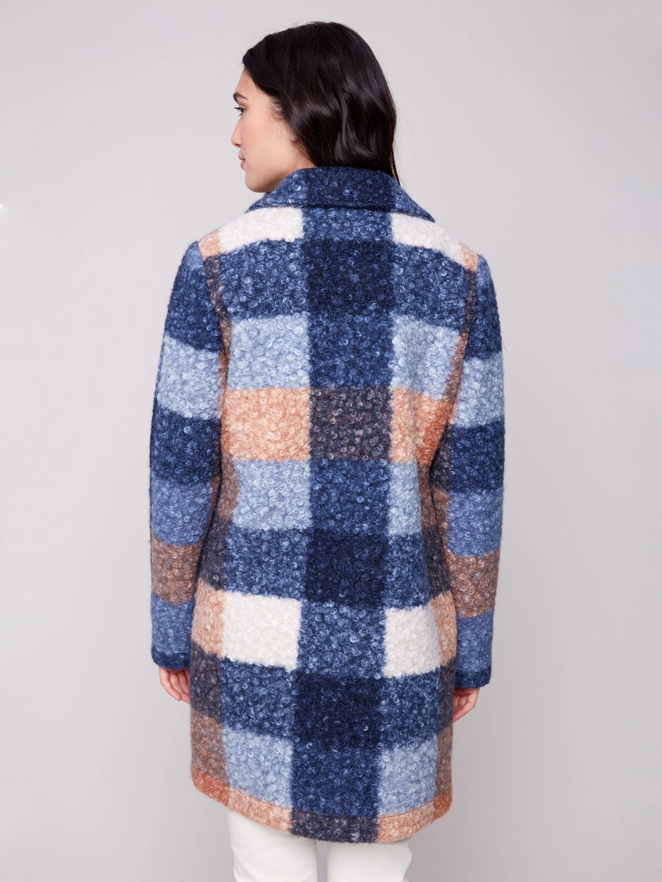 Plaid Bouclé Knit Coat - Moonlight - WHSBYS
