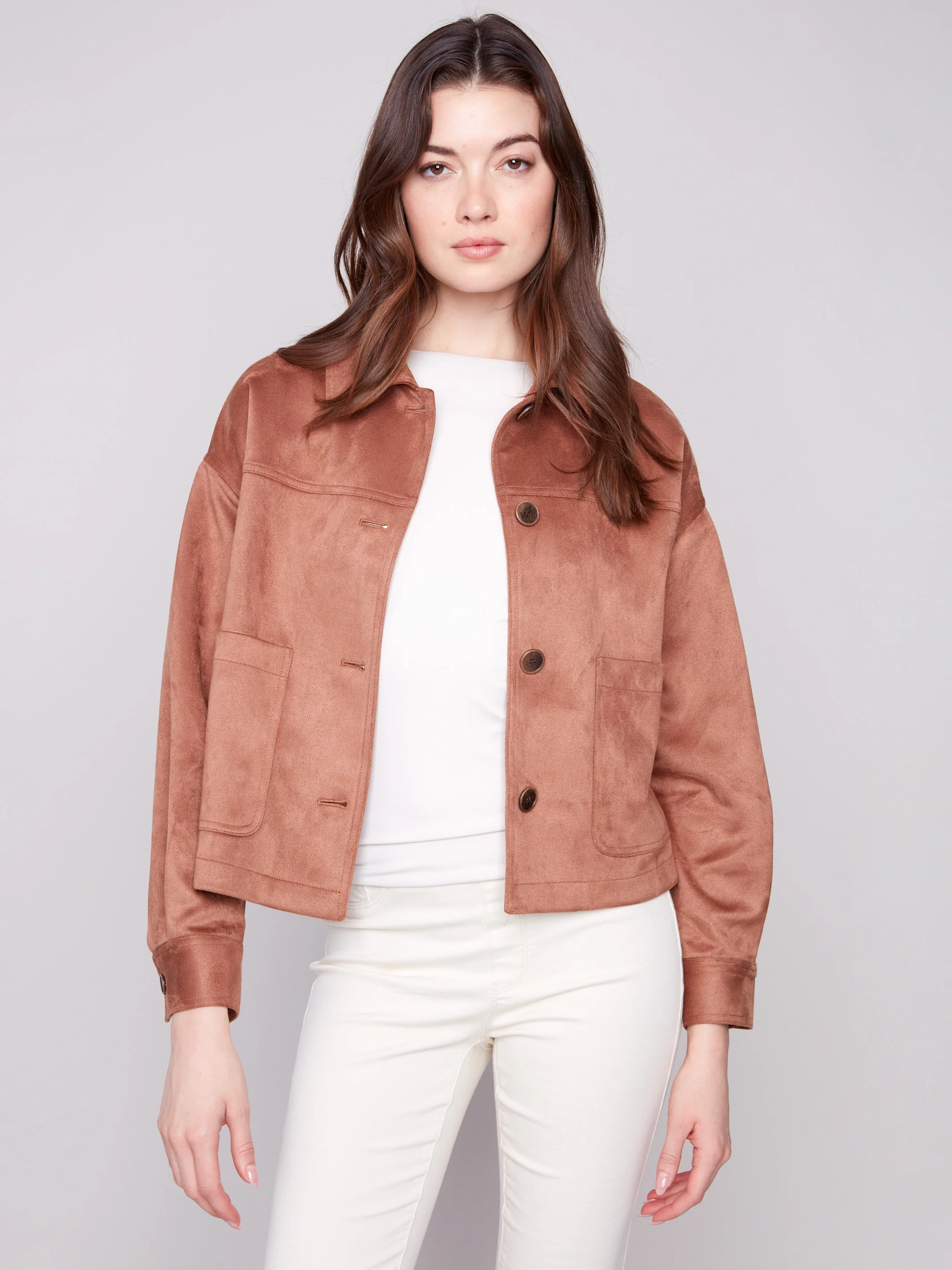Short Faux Suede Jacket - Truffle - WHSBYS