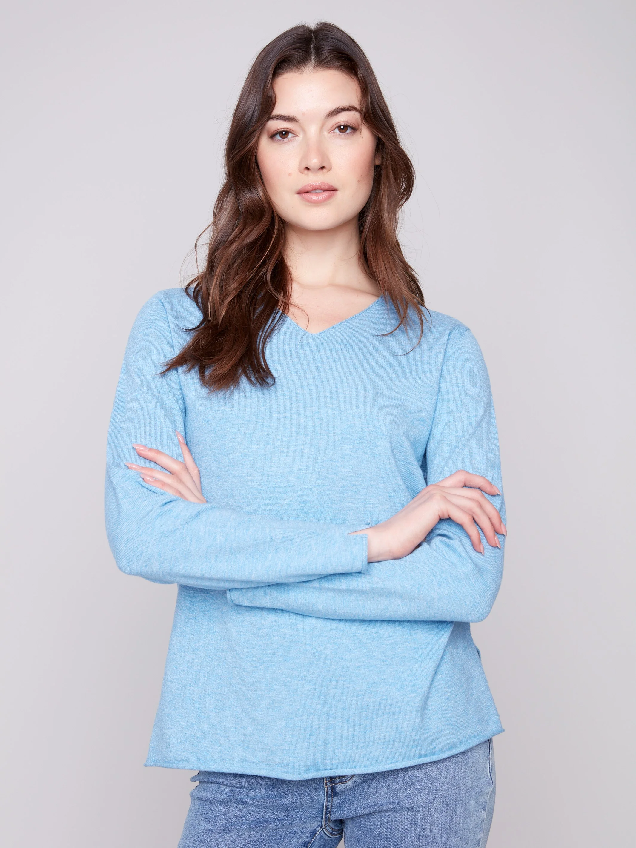 Basic V-Neck Sweater - Heather Oxford - WHSBYS