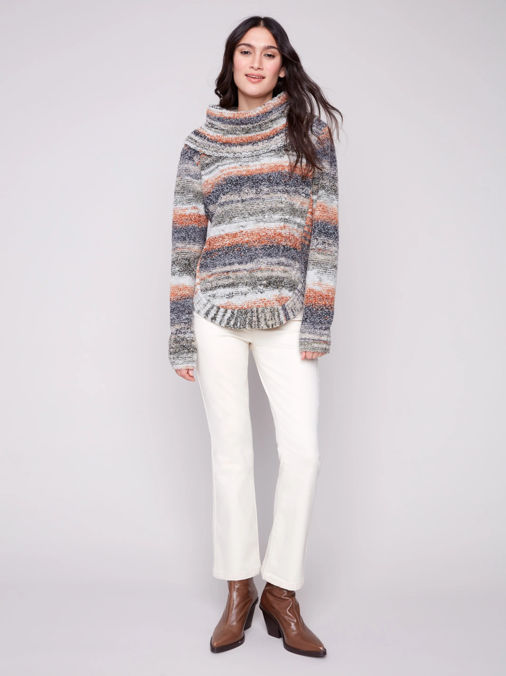 Cowl Neck Cable Knit Sweater - Autumn - WHSBYS