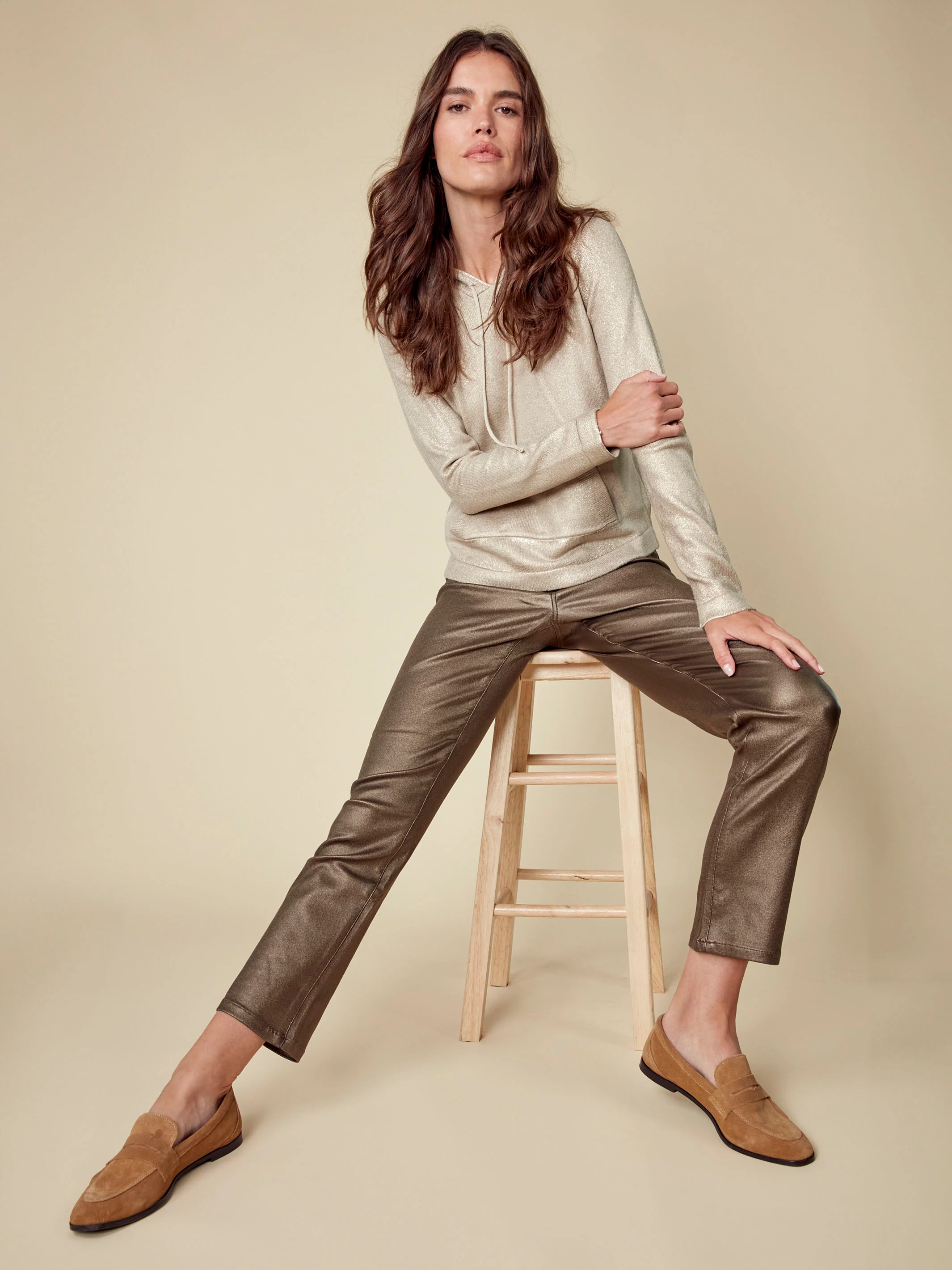 Slim Leg Metallic Wax Twill Pants - Copper - WHSBYS