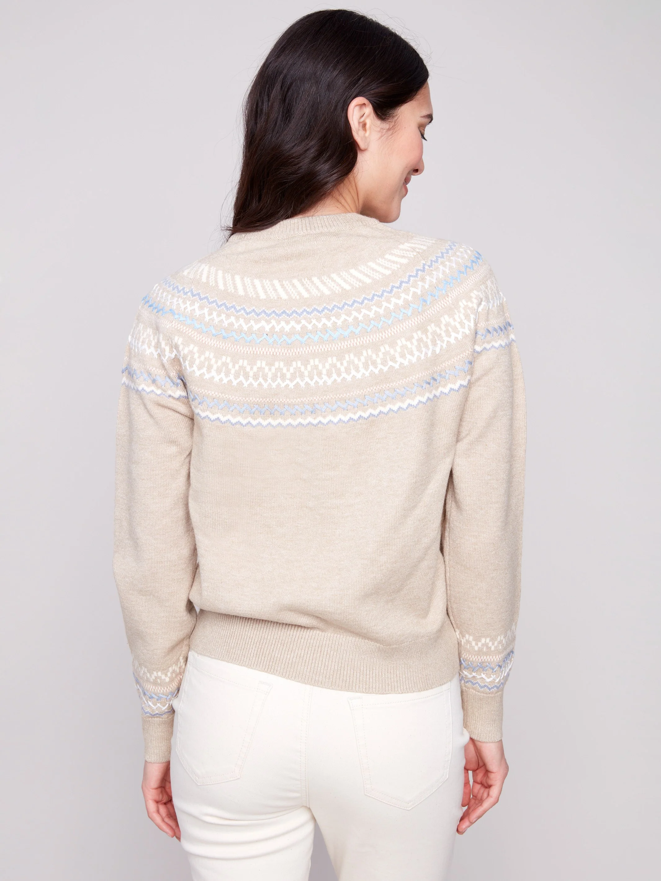Après-Ski Jacquard Crew Neck Sweater - Heather Oat - WHSBYS