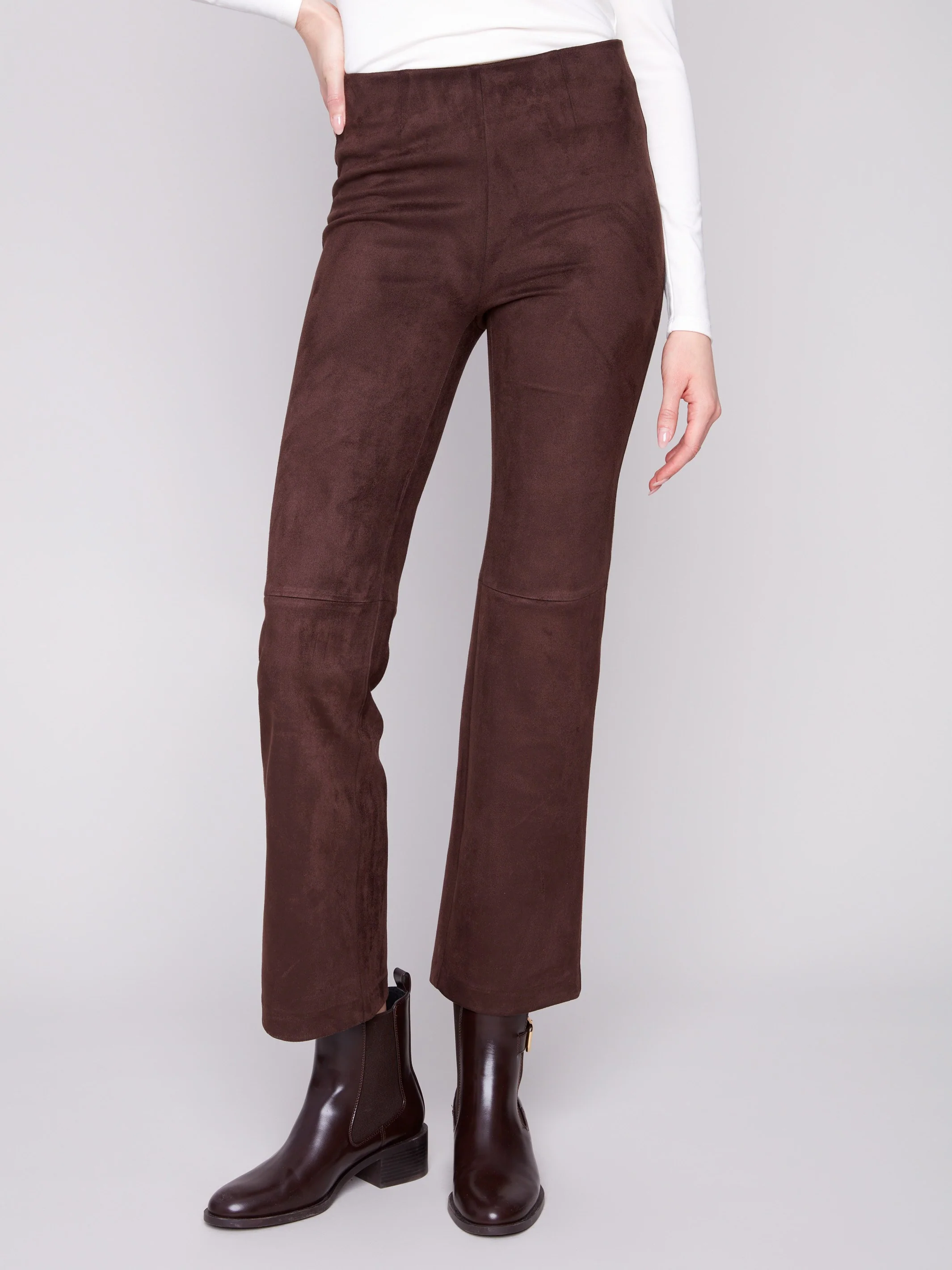Faux Suede Pull-On Pants - Mocha - WHSBYS