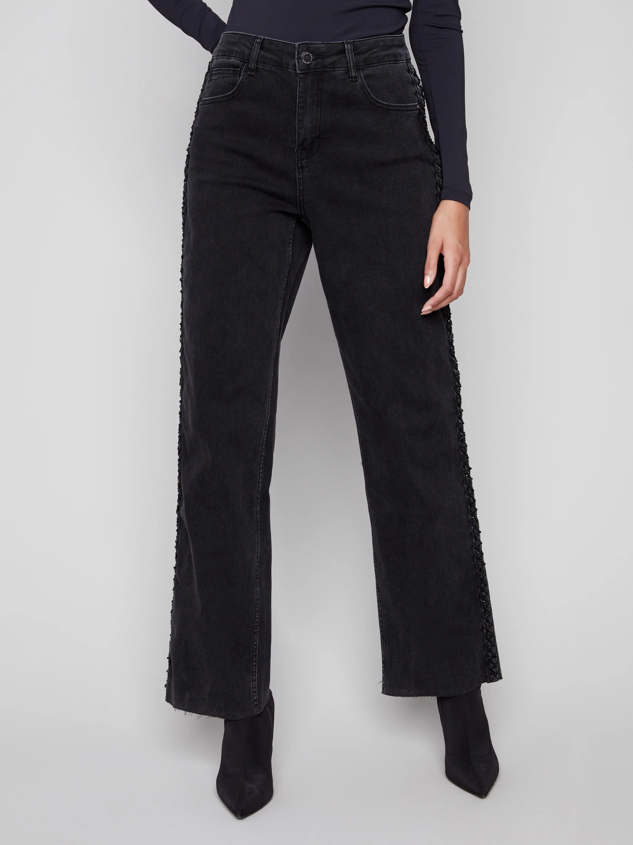 Braided Side Seam Jeans - Charcoal - WHSBYS
