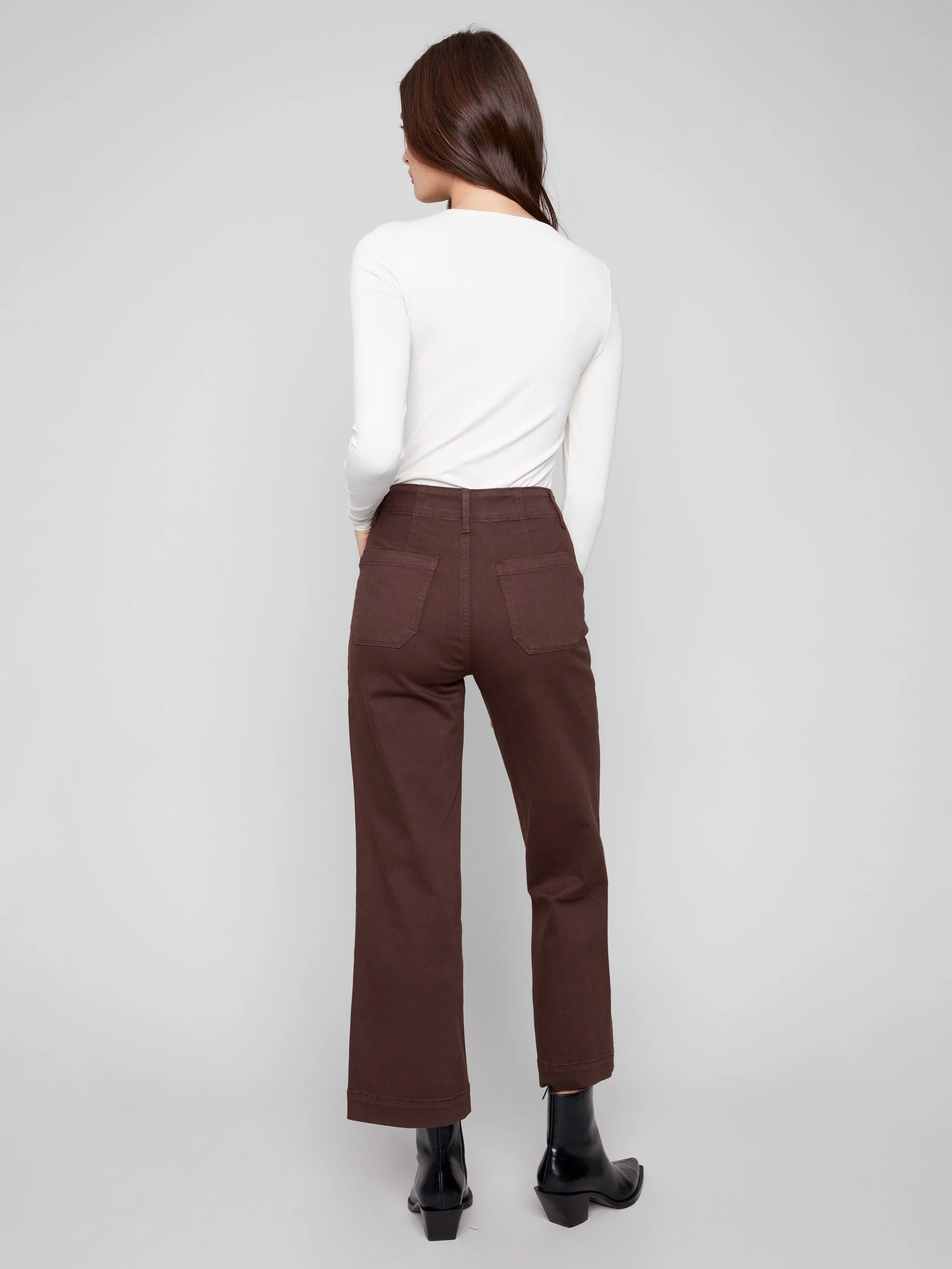 Cropped Wide Leg Stretch Twill Pants - Mocha - WHSBYS
