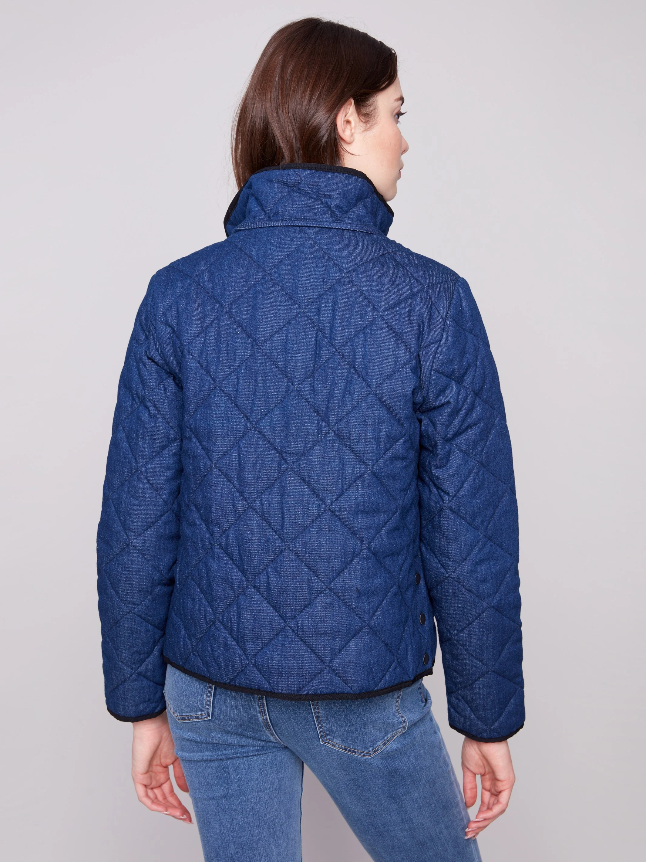 Denim Quilted Puffer Jacket With Removable Hood - Classic Blue - WHSBYS