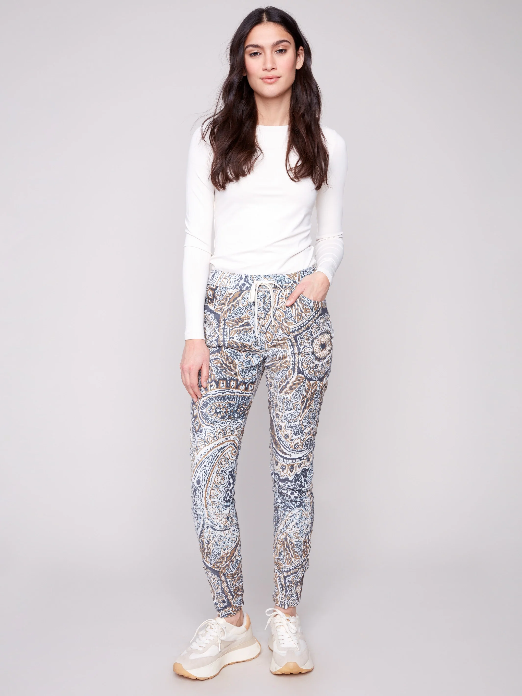 Printed Crinkle Suede Jogger Pants - Bohemian - WHSBYS