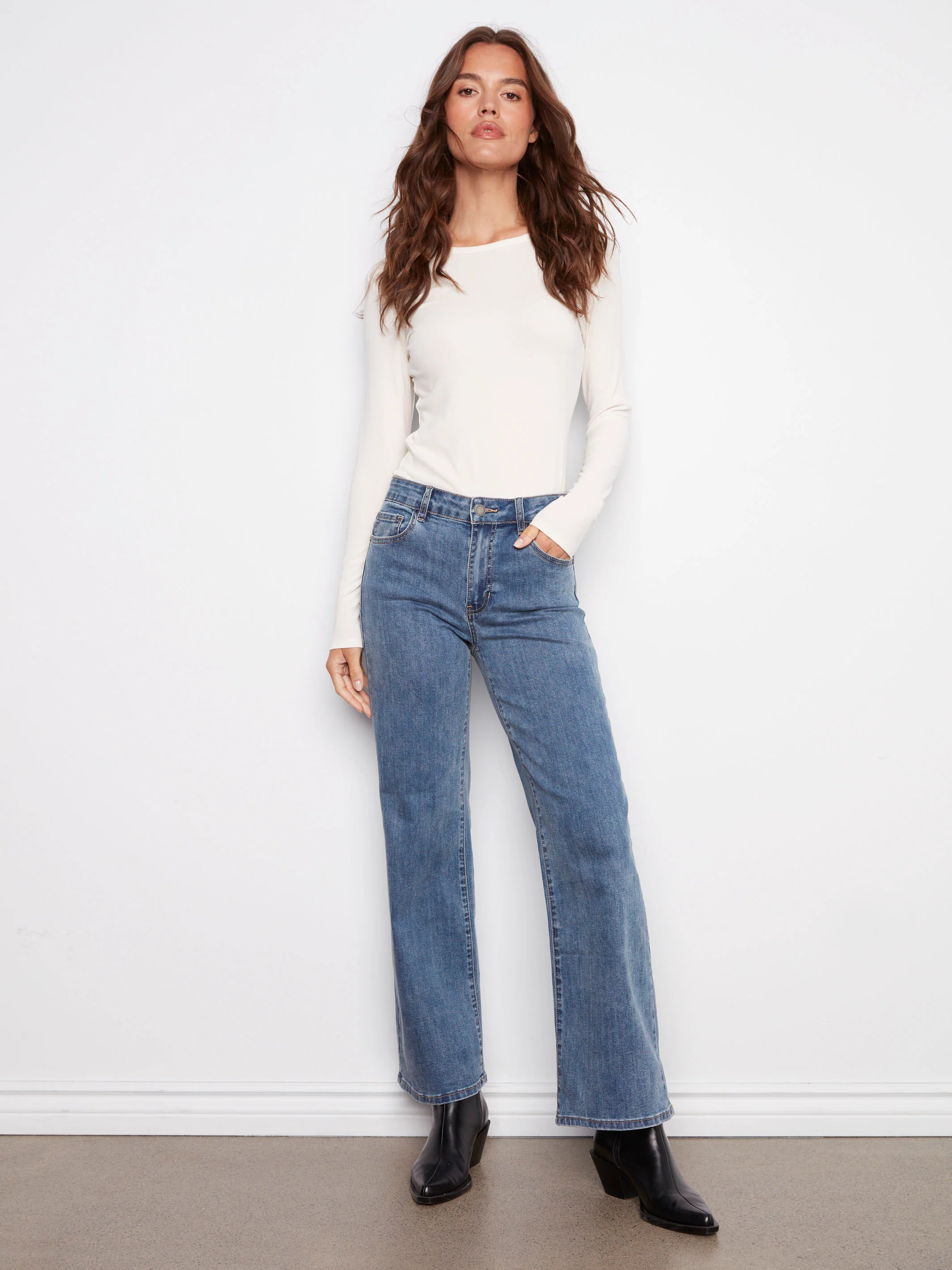 Chloe Wide Leg Jeans - Medium Blue - WHSBYS